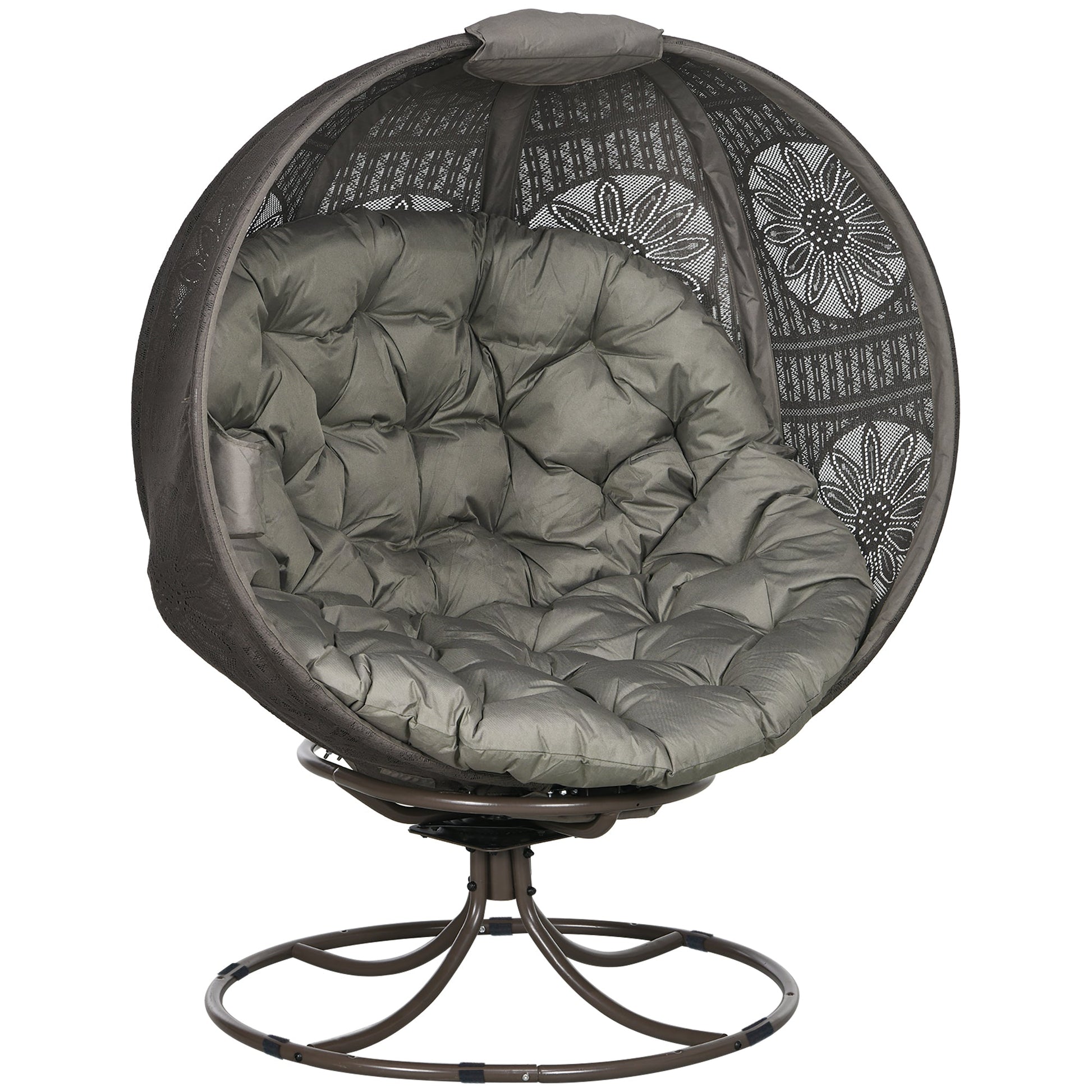 Swivel Egg Chair, Patio Lounge Chair, Foldable Basket Chair with Large Seat Cushion, Cup Holder for Indoor, Outdoor, Balcony, Garden, Sand
