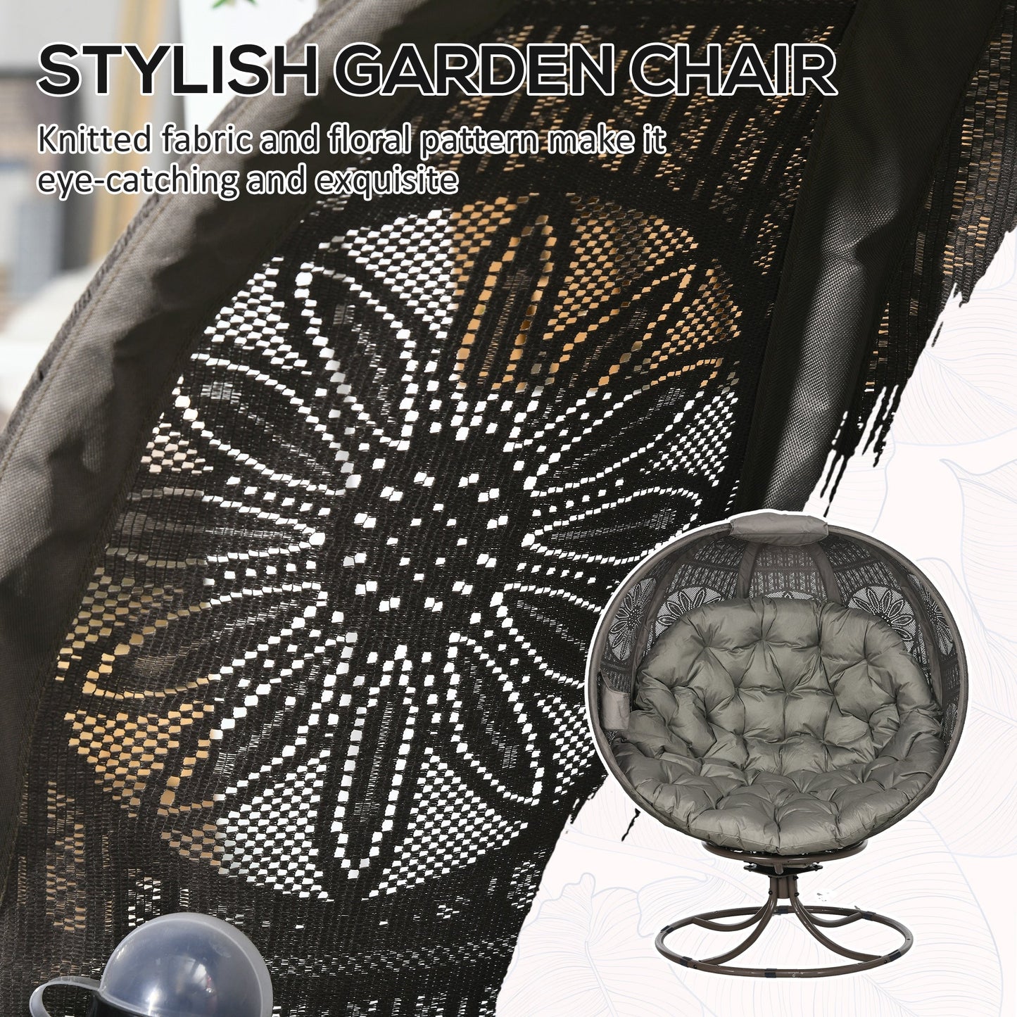 Swivel Egg Chair, Patio Lounge Chair, Foldable Basket Chair with Large Seat Cushion, Cup Holder for Indoor, Outdoor, Balcony, Garden, Sand