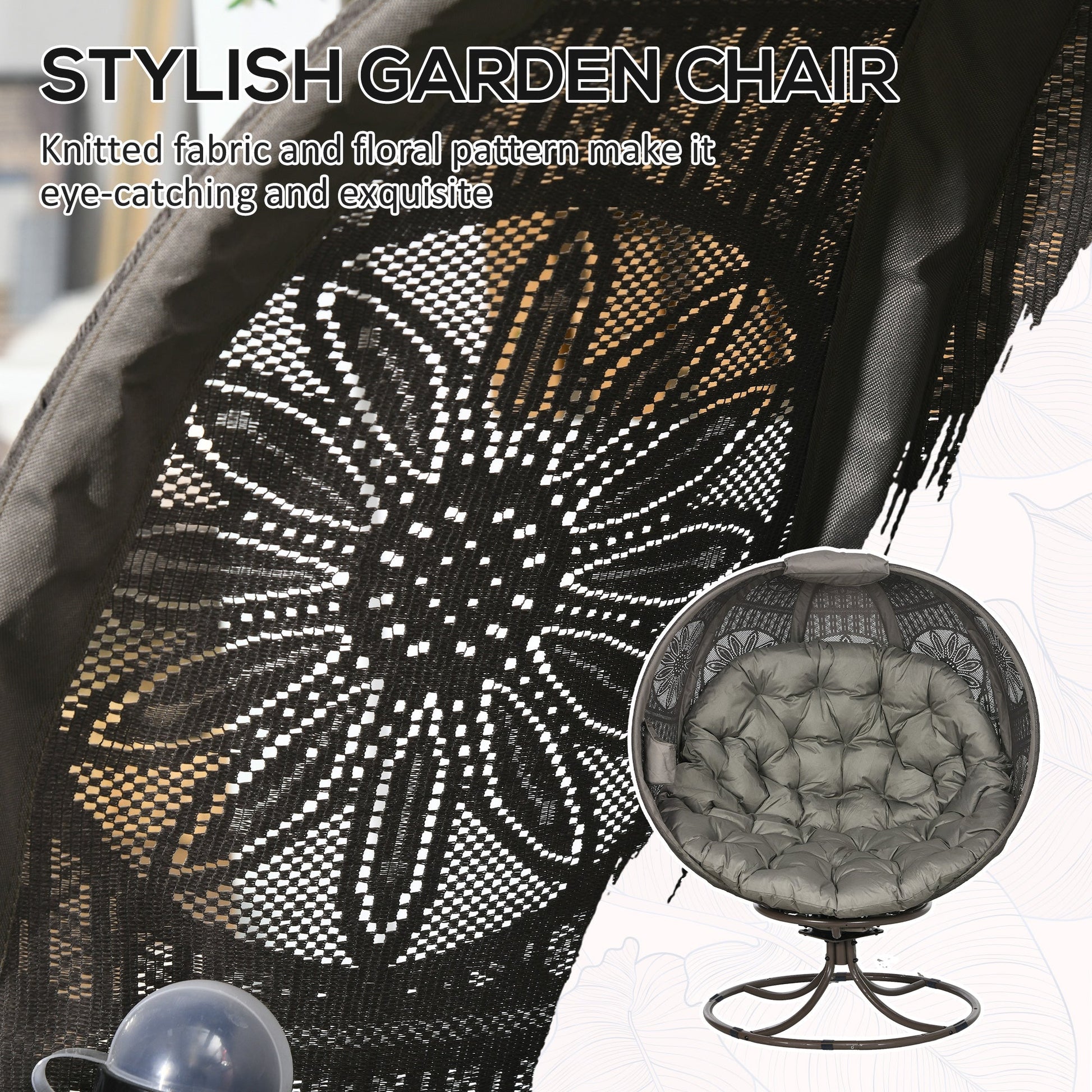 Swivel Egg Chair, Patio Lounge Chair, Foldable Basket Chair with Large Seat Cushion, Cup Holder for Indoor, Outdoor, Balcony, Garden, Sand