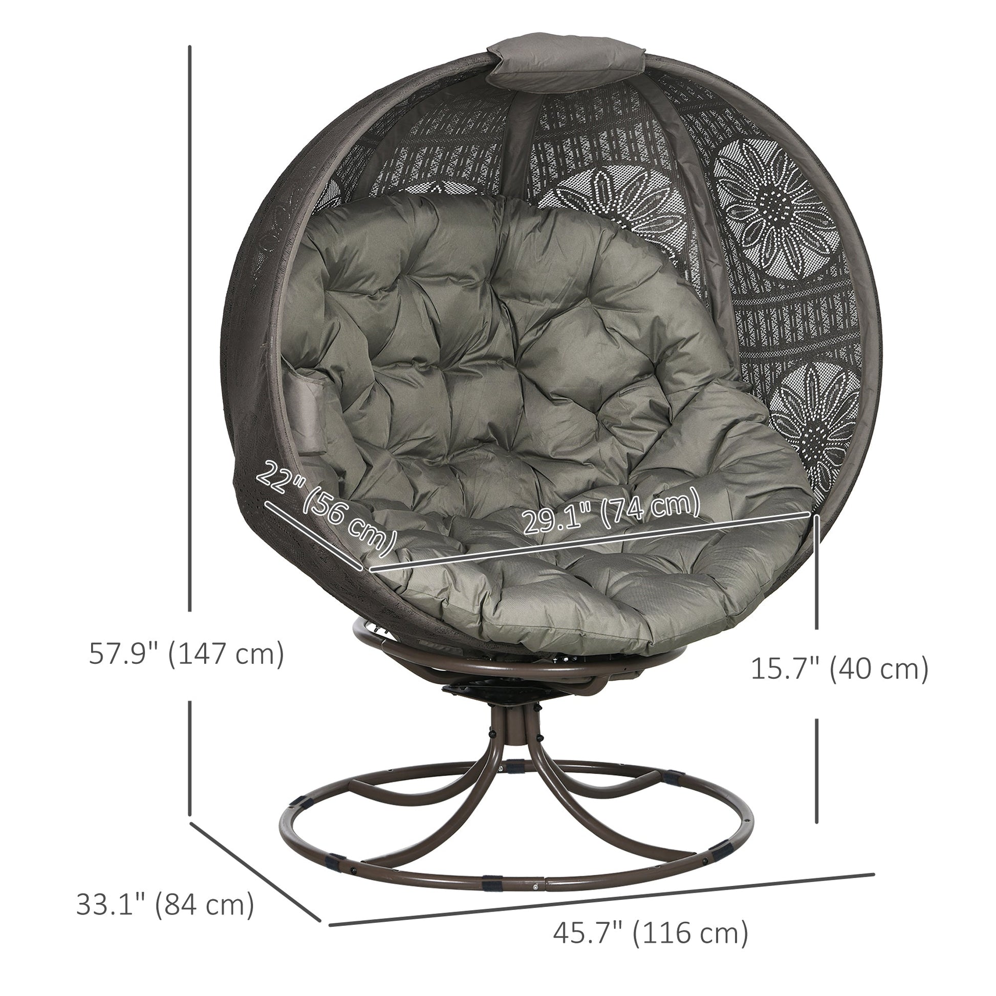 Swivel Egg Chair, Patio Lounge Chair, Foldable Basket Chair with Large Seat Cushion, Cup Holder for Indoor, Outdoor, Balcony, Garden, Sand