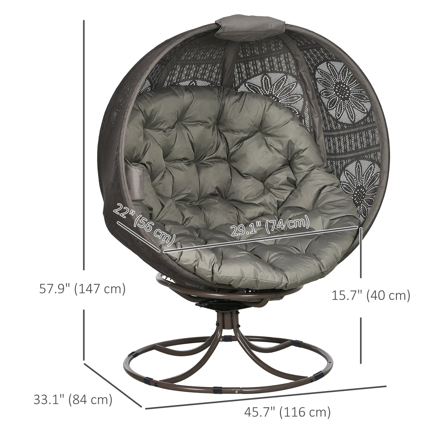 Swivel Egg Chair, Patio Lounge Chair, Foldable Basket Chair with Large Seat Cushion, Cup Holder for Indoor, Outdoor, Balcony, Garden, Sand