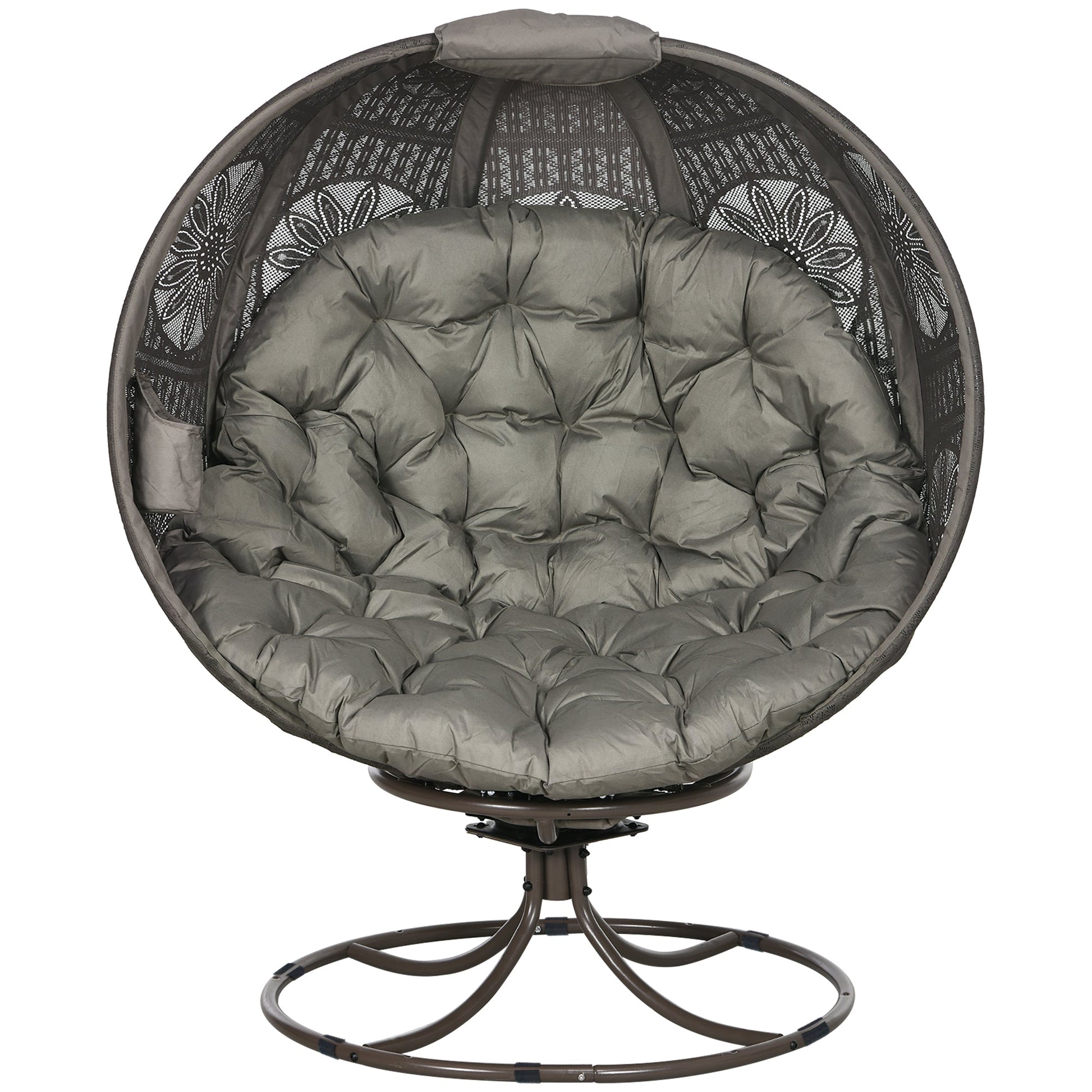 Swivel Egg Chair, Patio Lounge Chair, Foldable Basket Chair with Large Seat Cushion, Cup Holder for Indoor, Outdoor, Balcony, Garden, Sand