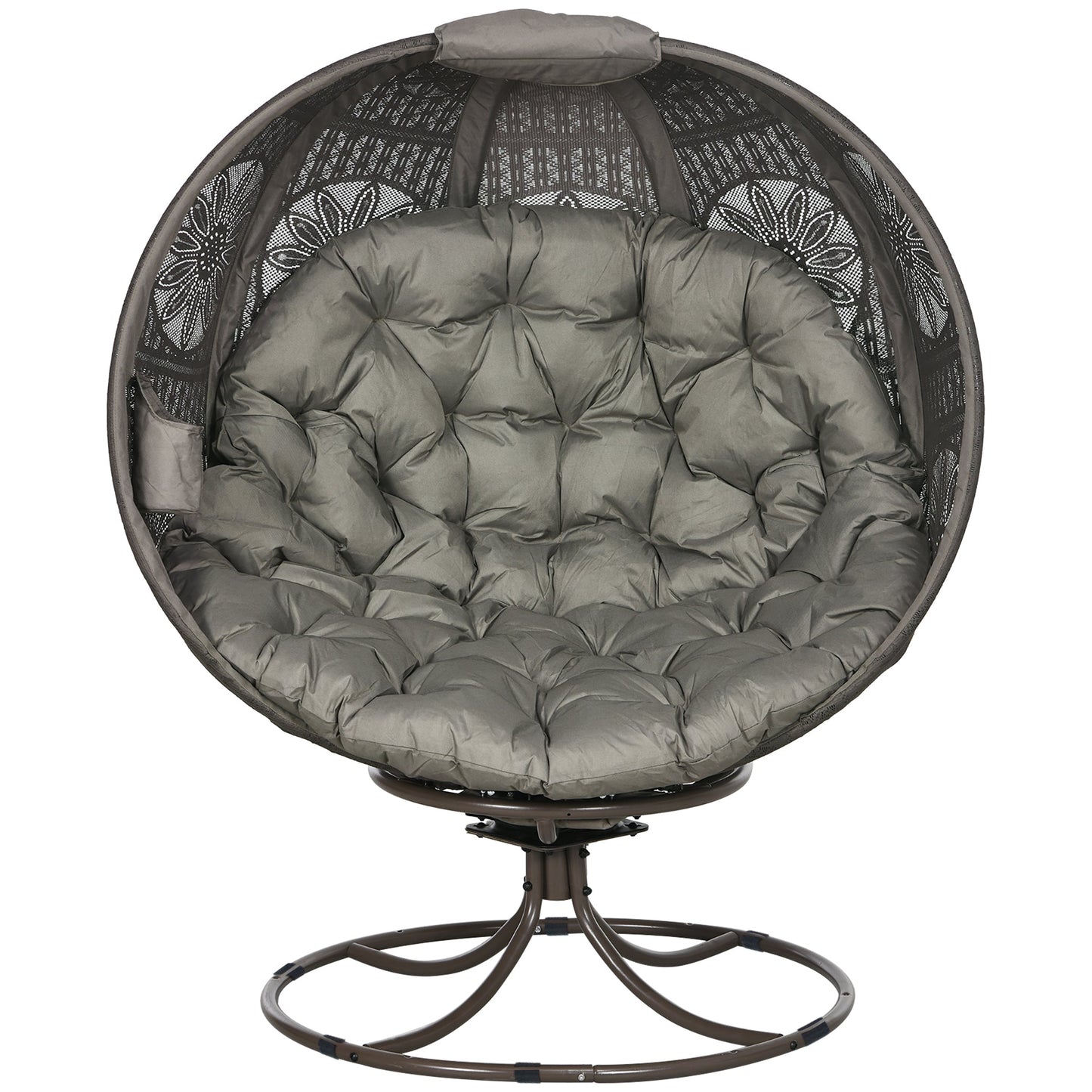 Swivel Egg Chair, Patio Lounge Chair, Foldable Basket Chair with Large Seat Cushion, Cup Holder for Indoor, Outdoor, Balcony, Garden, Sand