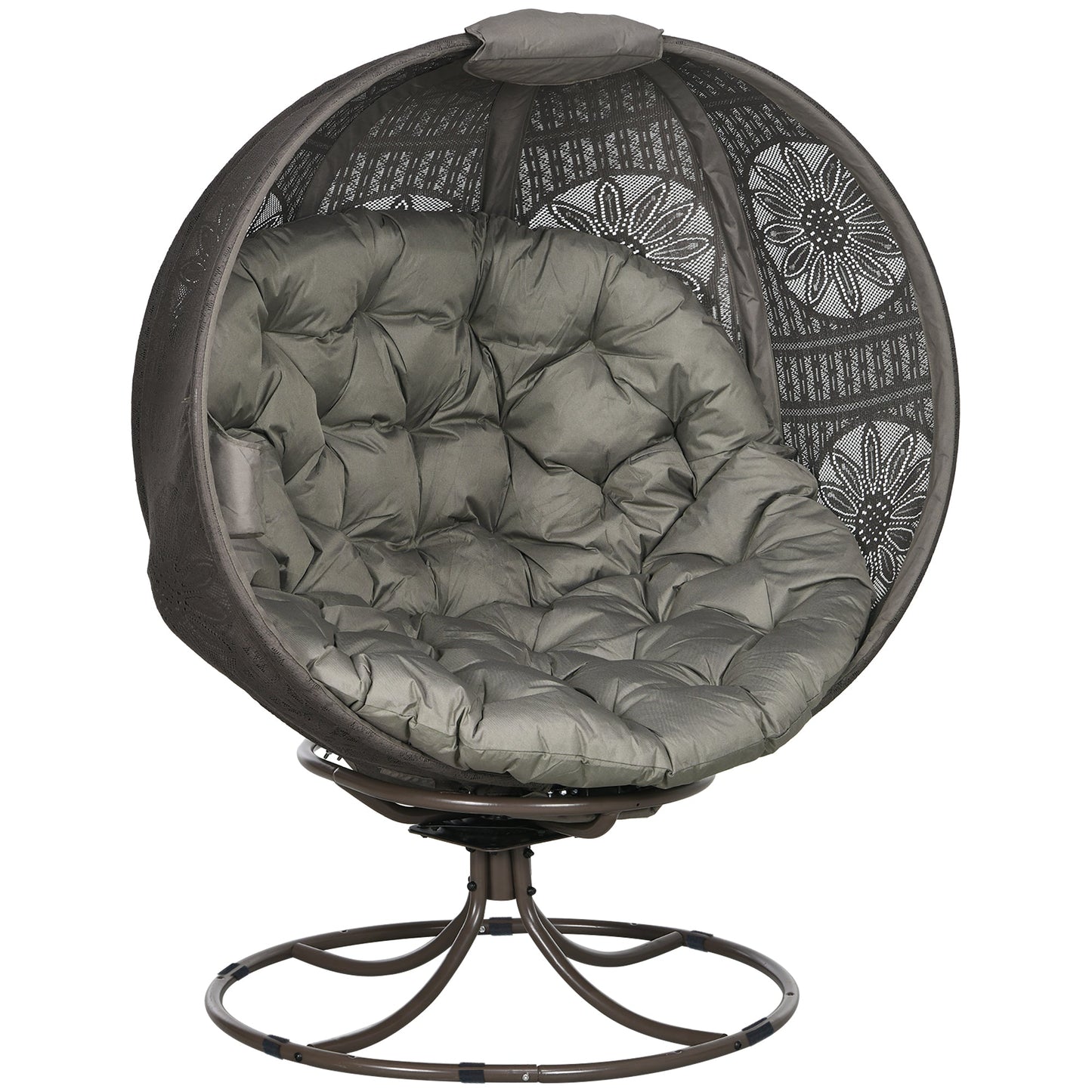 Swivel Egg Chair, Patio Lounge Chair, Foldable Basket Chair with Large Seat Cushion, Cup Holder for Indoor, Outdoor, Balcony, Garden, Sand