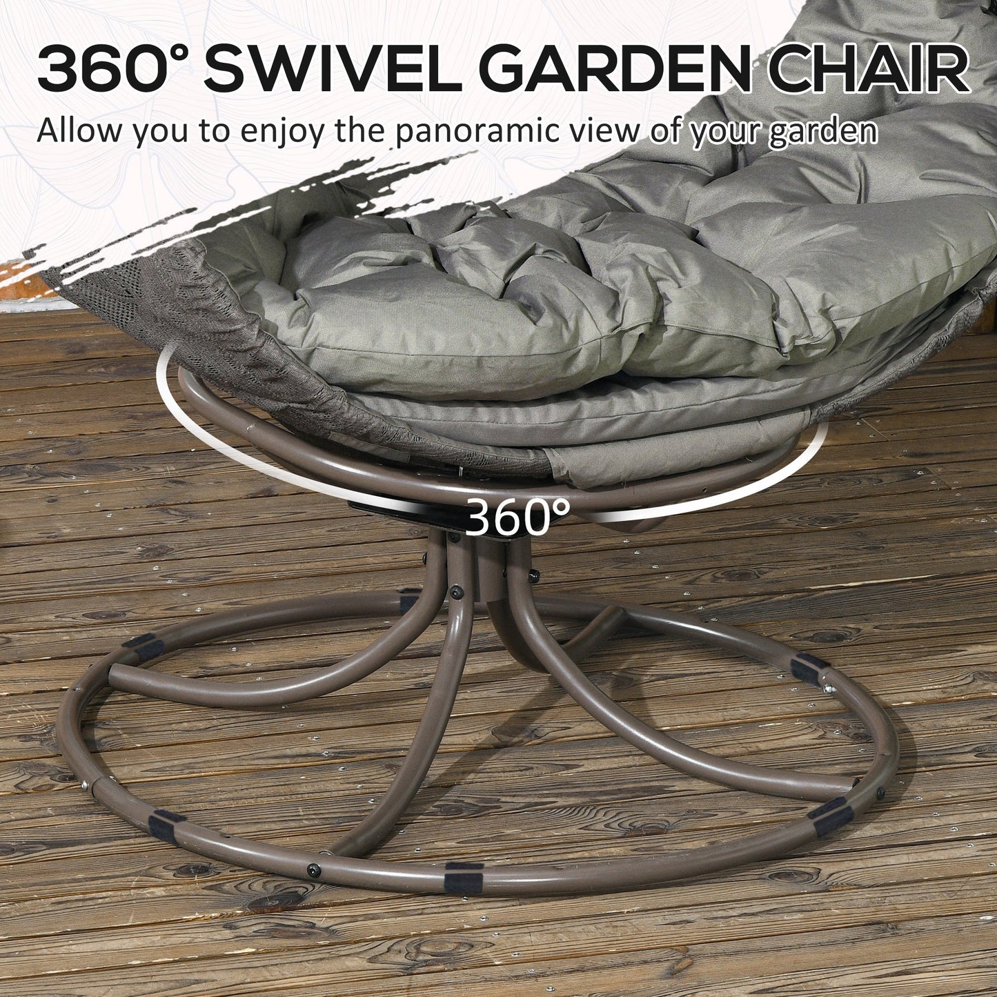 Swivel Egg Chair, Patio Lounge Chair, Foldable Basket Chair with Large Seat Cushion, Cup Holder for Indoor, Outdoor, Balcony, Garden, Sand