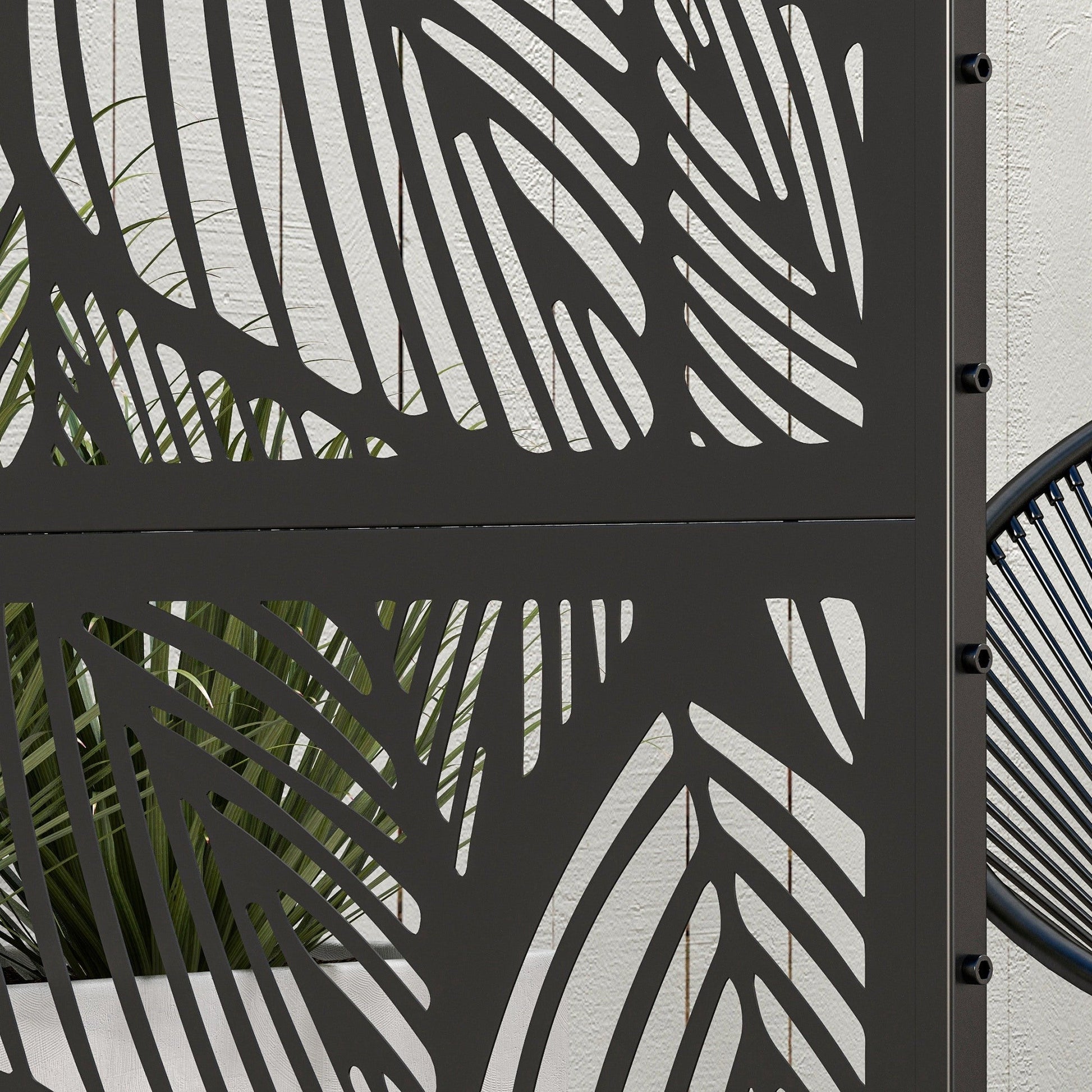 Metal Outdoor Privacy Screen, Decorative Outdoor Divider with Stand and Expansion Screws, Freestanding Privacy Panel for Garden, Backyard, Deck, Leaf Style, Black