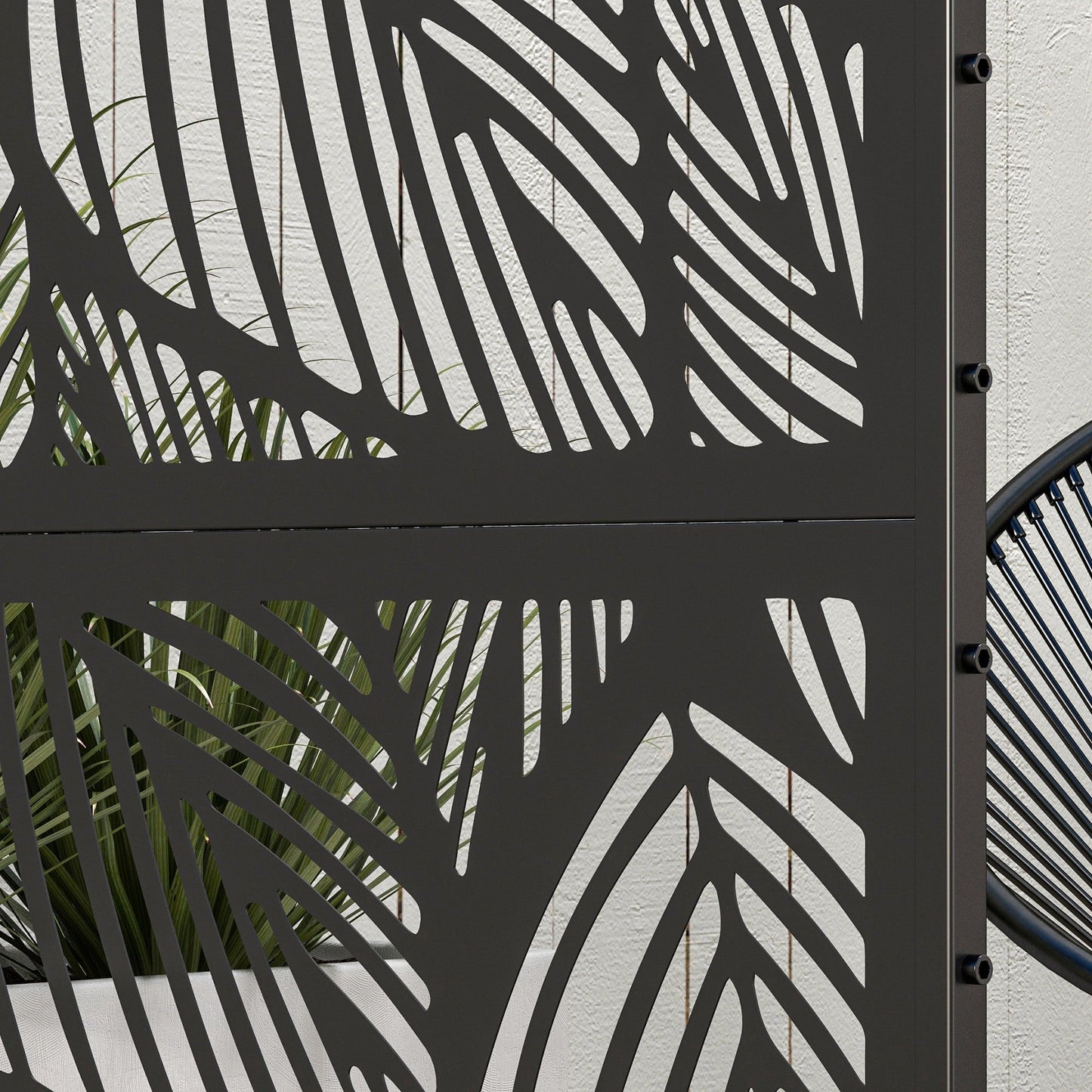 Metal Outdoor Privacy Screen, Decorative Outdoor Divider with Stand and Expansion Screws, Freestanding Privacy Panel for Garden, Backyard, Deck, Leaf Style, Black