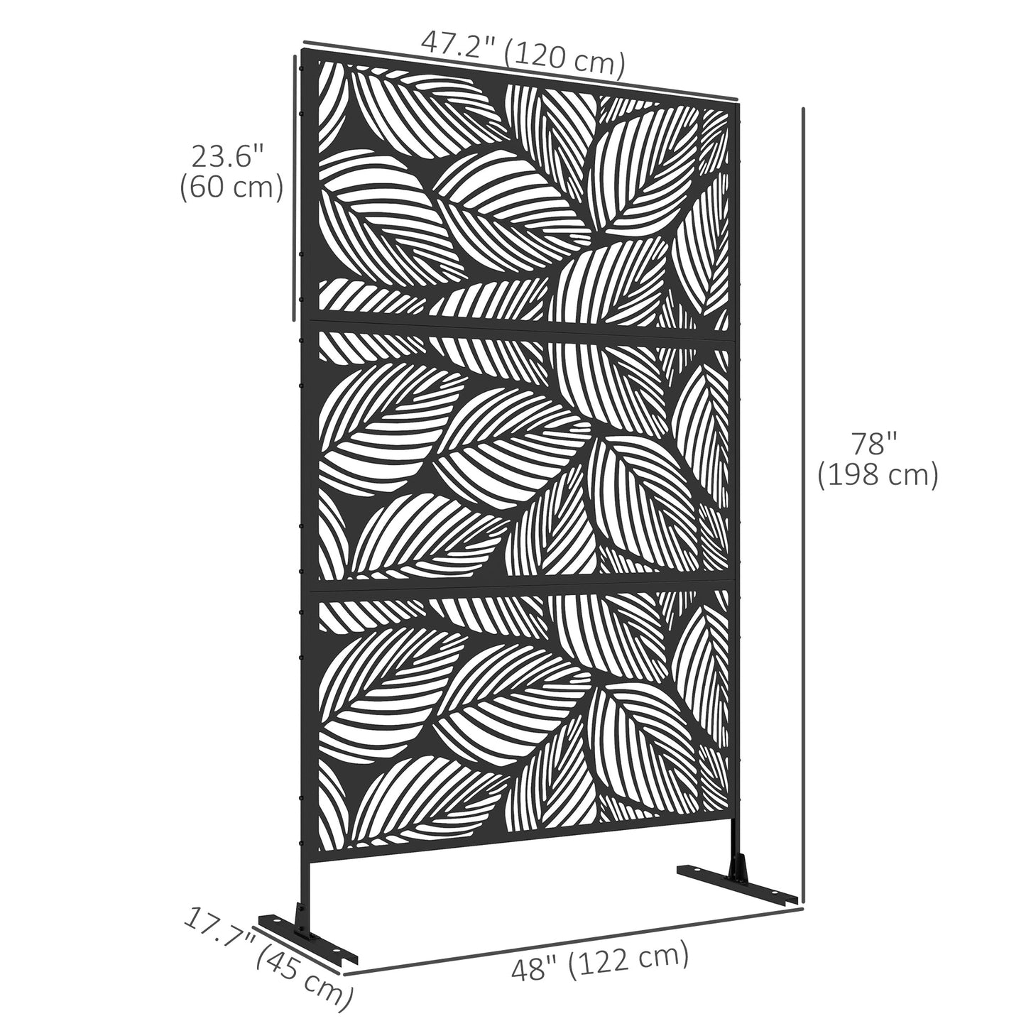 Metal Outdoor Privacy Screen, Decorative Outdoor Divider with Stand and Expansion Screws, Freestanding Privacy Panel for Garden, Backyard, Deck, Leaf Style, Black