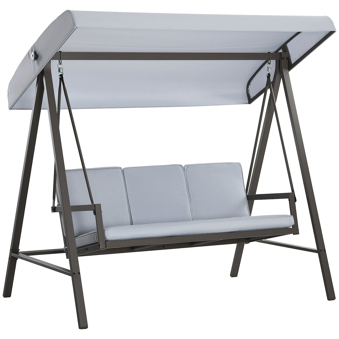 3 Seater Patio Swing Chair, Porch Swing with Adjustable Canopy, Removable Cushions and Steel Frame, Outdoor Swing Seat for Garden, Backyard, Lawn, Light Grey
