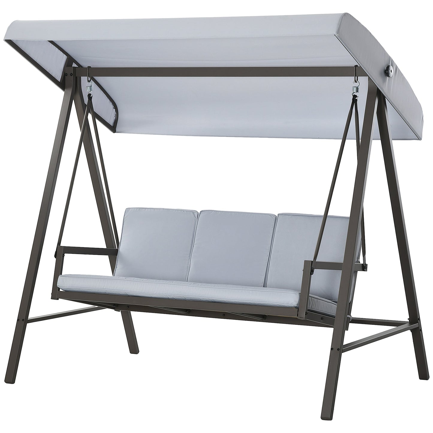 3 Seater Patio Swing Chair, Porch Swing with Adjustable Canopy, Removable Cushions and Steel Frame, Outdoor Swing Seat for Garden, Backyard, Lawn, Light Grey