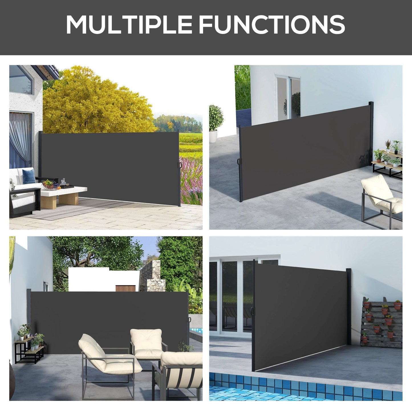 13' x 5' Retractable Side Awning, Garden Privacy Screen Divider, Full Cassette Windbreaker for Hot Tub, Balcony, Terrace, Pool, Black