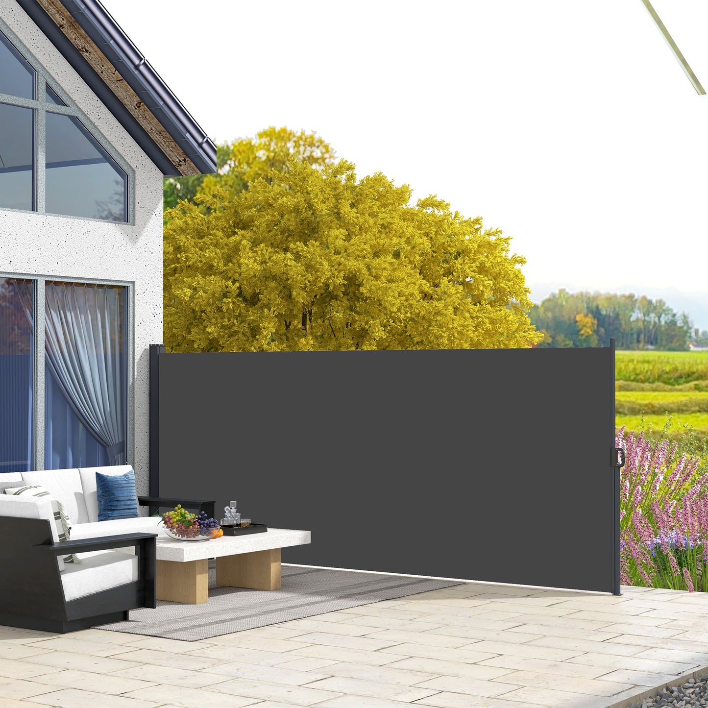 13' x 5' Retractable Side Awning, Garden Privacy Screen Divider, Full Cassette Windbreaker for Hot Tub, Balcony, Terrace, Pool, Black