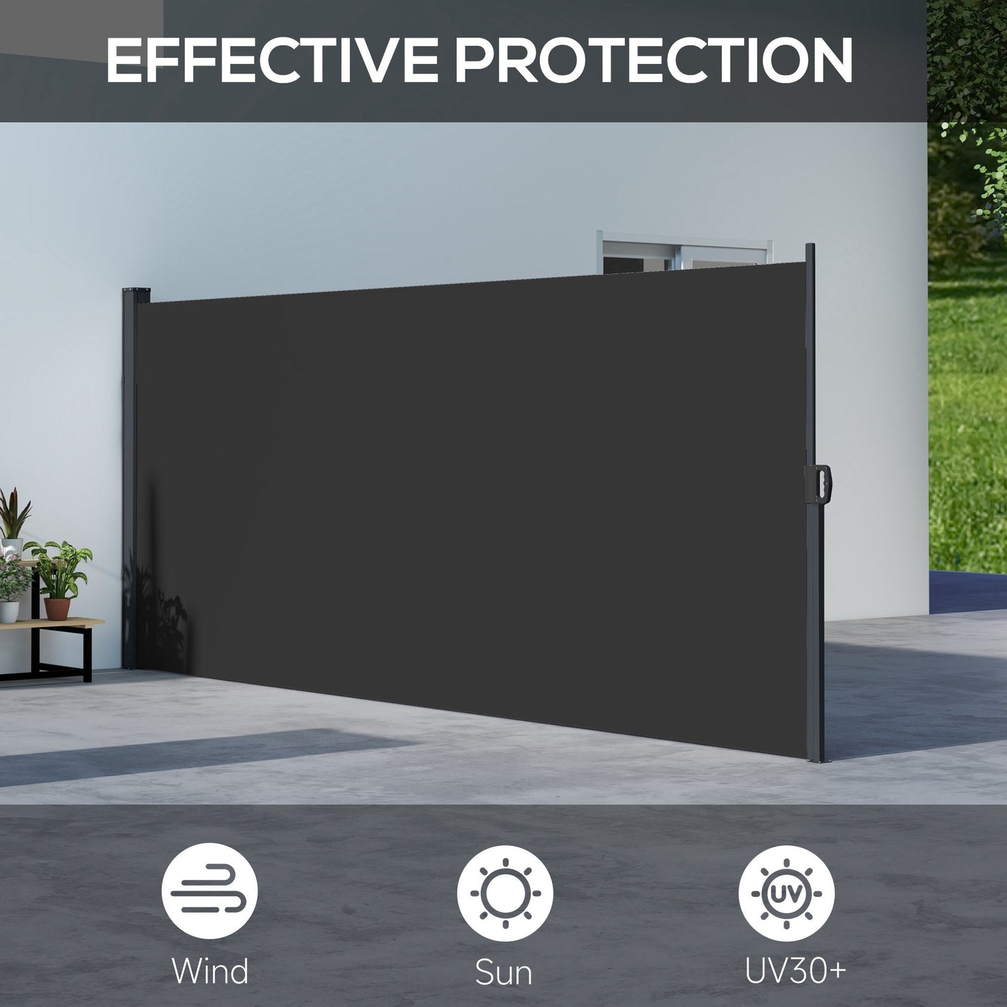 13' x 5' Retractable Side Awning, Garden Privacy Screen Divider, Full Cassette Windbreaker for Hot Tub, Balcony, Terrace, Pool, Black