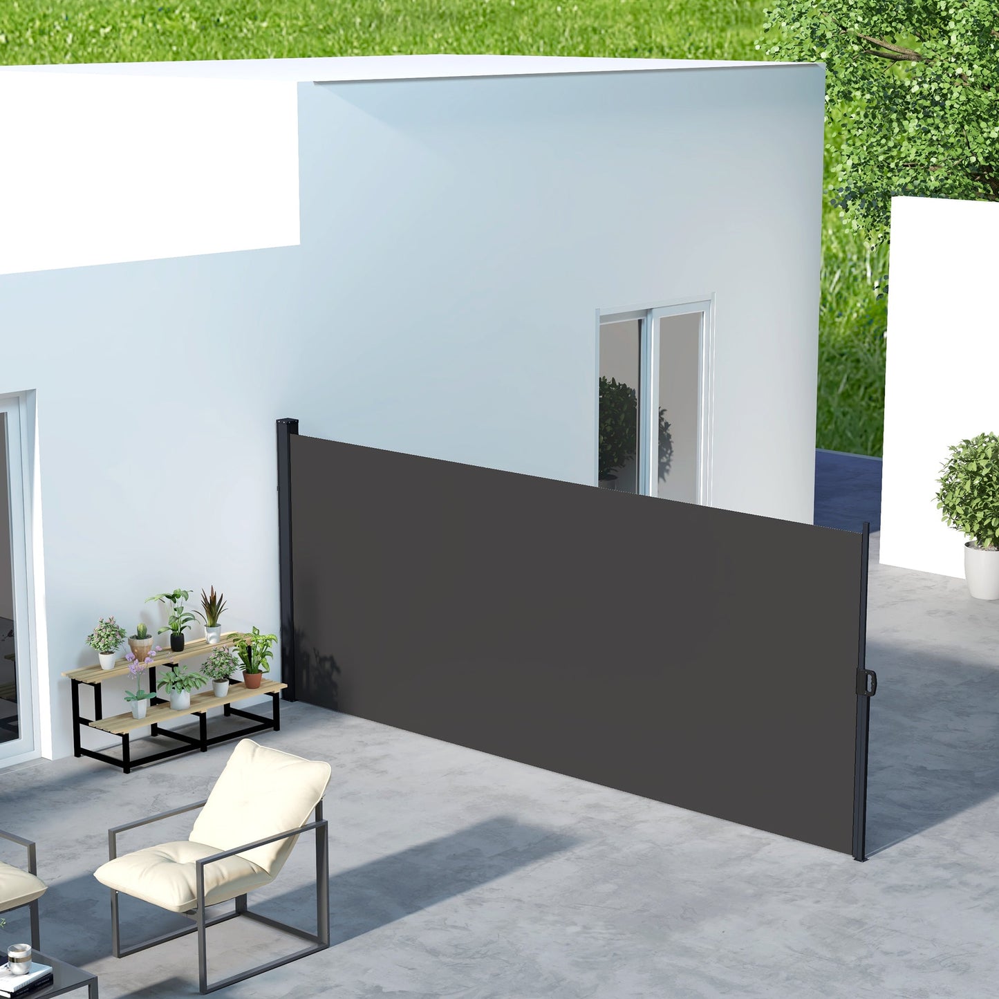 13' x 5' Retractable Side Awning, Garden Privacy Screen Divider, Full Cassette Windbreaker for Hot Tub, Balcony, Terrace, Pool, Black
