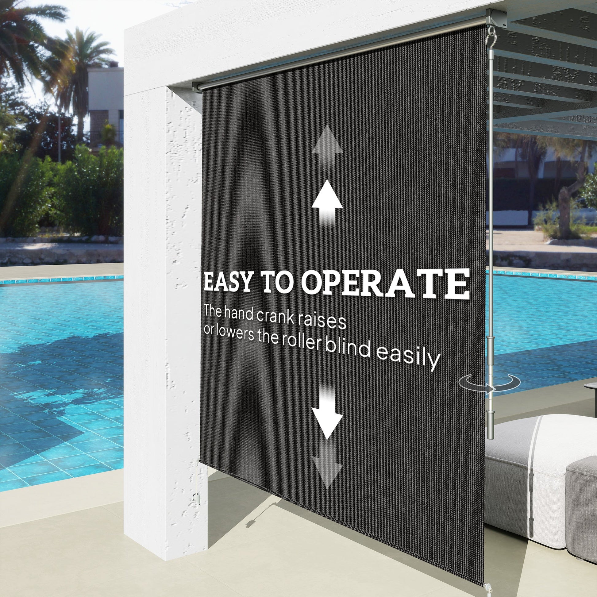 6'W x 6'H Roller Shades, Outdoor Blinds Cordless Roll Up Shade for Porch Balcony Gazebo, Black