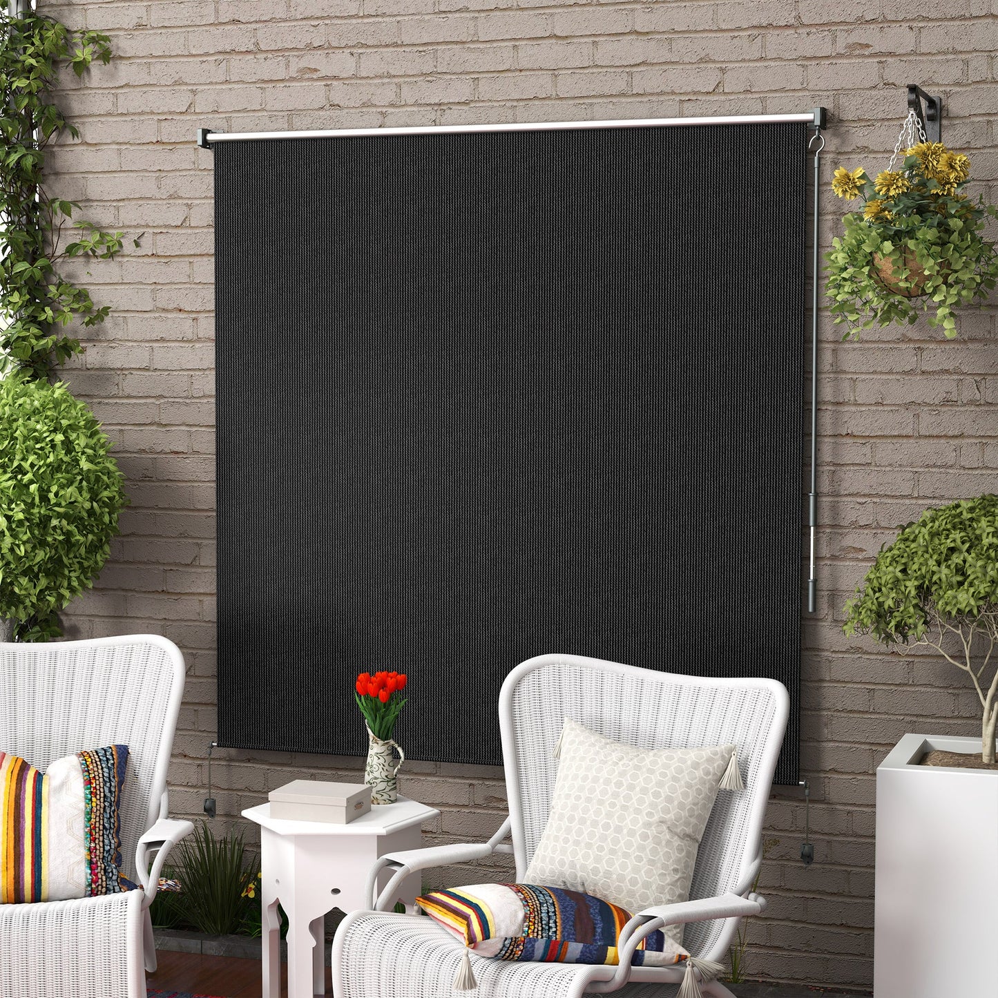 6'W x 6'H Roller Shades, Outdoor Blinds Cordless Roll Up Shade for Porch Balcony Gazebo, Black