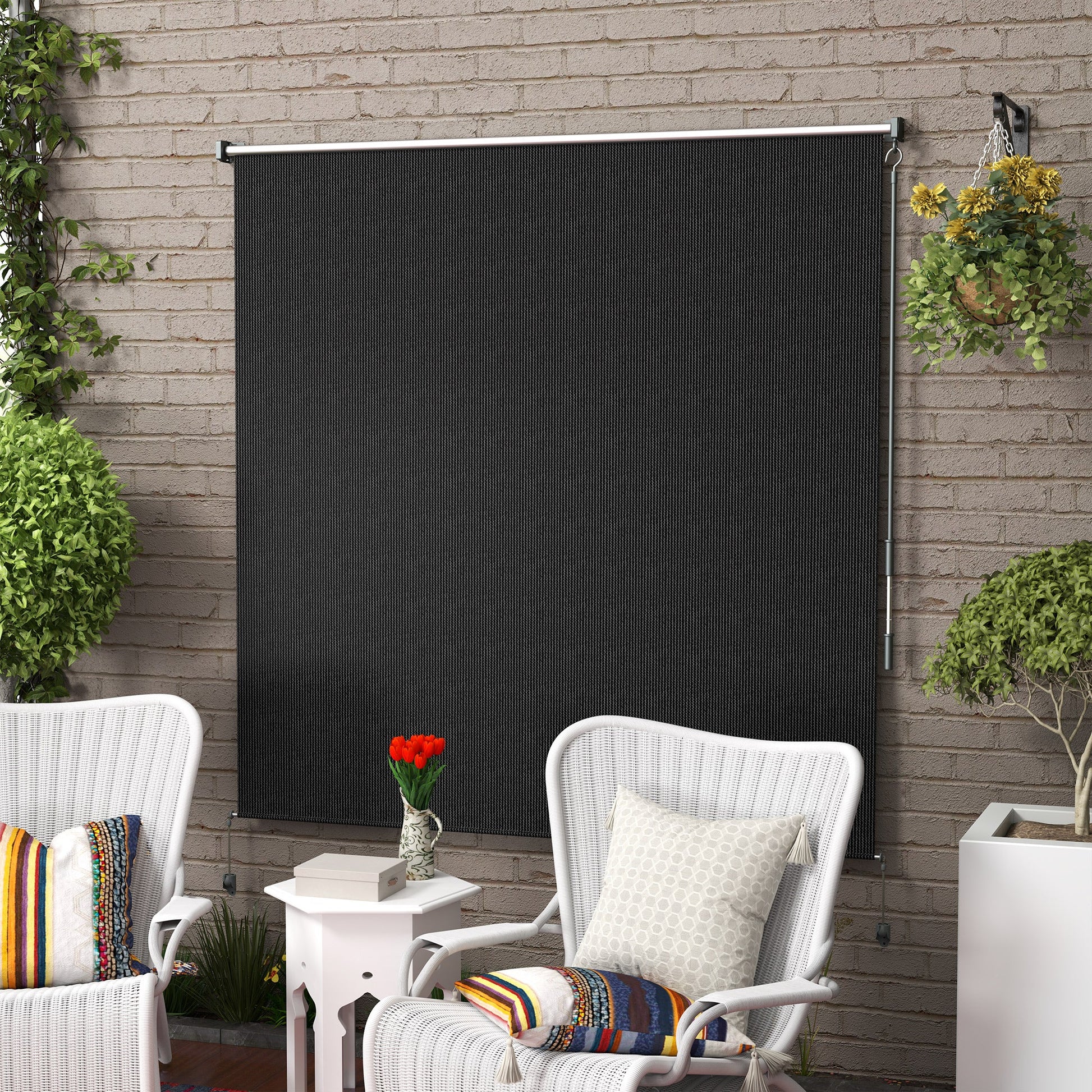 6'W x 6'H Roller Shades, Outdoor Blinds Cordless Roll Up Shade for Porch Balcony Gazebo, Black