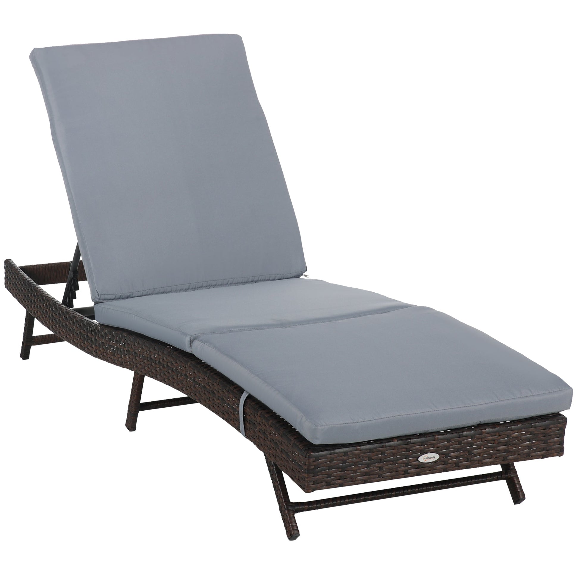 Wicker Patio Lounger, Outdoor S Shape Recliners Lounge Chair w/ 5-Level Adjustable Backrest, Soft Padded Cushion for Outdoor Use, Grey