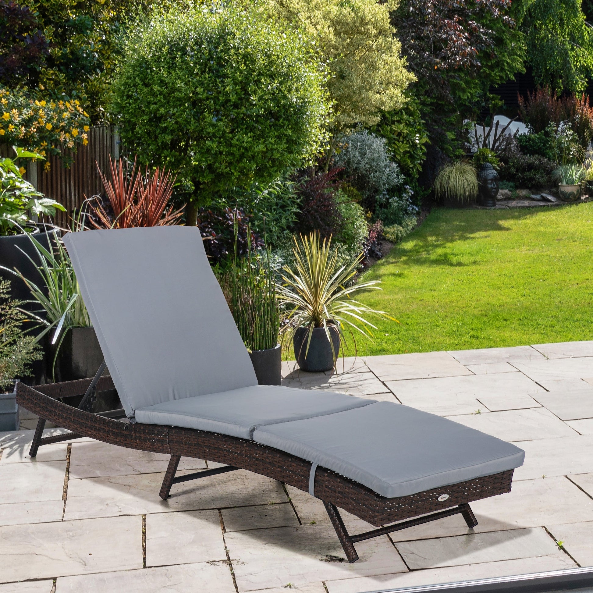 Wicker Patio Lounger, Outdoor S Shape Recliners Lounge Chair w/ 5-Level Adjustable Backrest, Soft Padded Cushion for Outdoor Use, Grey