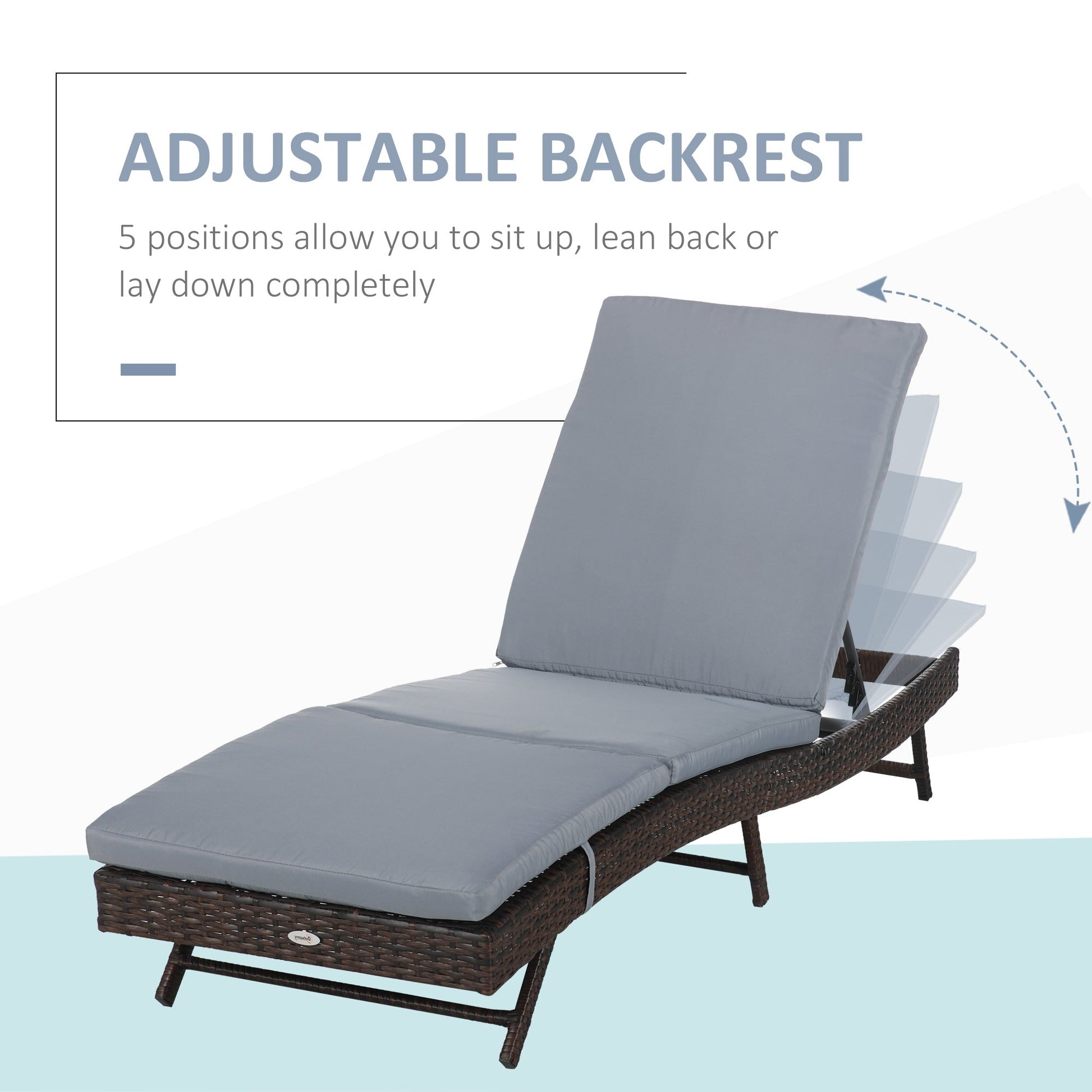 Wicker Patio Lounger, Outdoor S Shape Recliners Lounge Chair w/ 5-Level Adjustable Backrest, Soft Padded Cushion for Outdoor Use, Grey