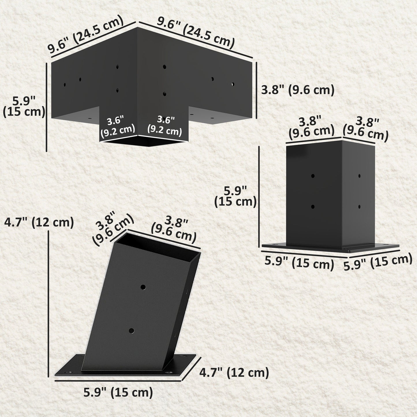 Pergola Kit, 15° Slanted Roof Pergola Brackets with 2 3-Way Brackets, 2 Post Bases, 2 Wall Mounts for 4"x 4" (Actual 3.6" X 3.6") Lumber, 6 PCS DIY Hardware, Black