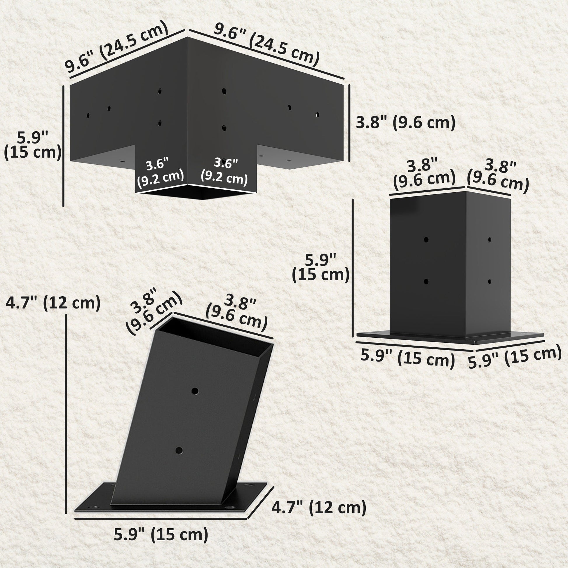Pergola Kit, 15° Slanted Roof Pergola Brackets with 2 3-Way Brackets, 2 Post Bases, 2 Wall Mounts for 4"x 4" (Actual 3.6" X 3.6") Lumber, 6 PCS DIY Hardware, Black