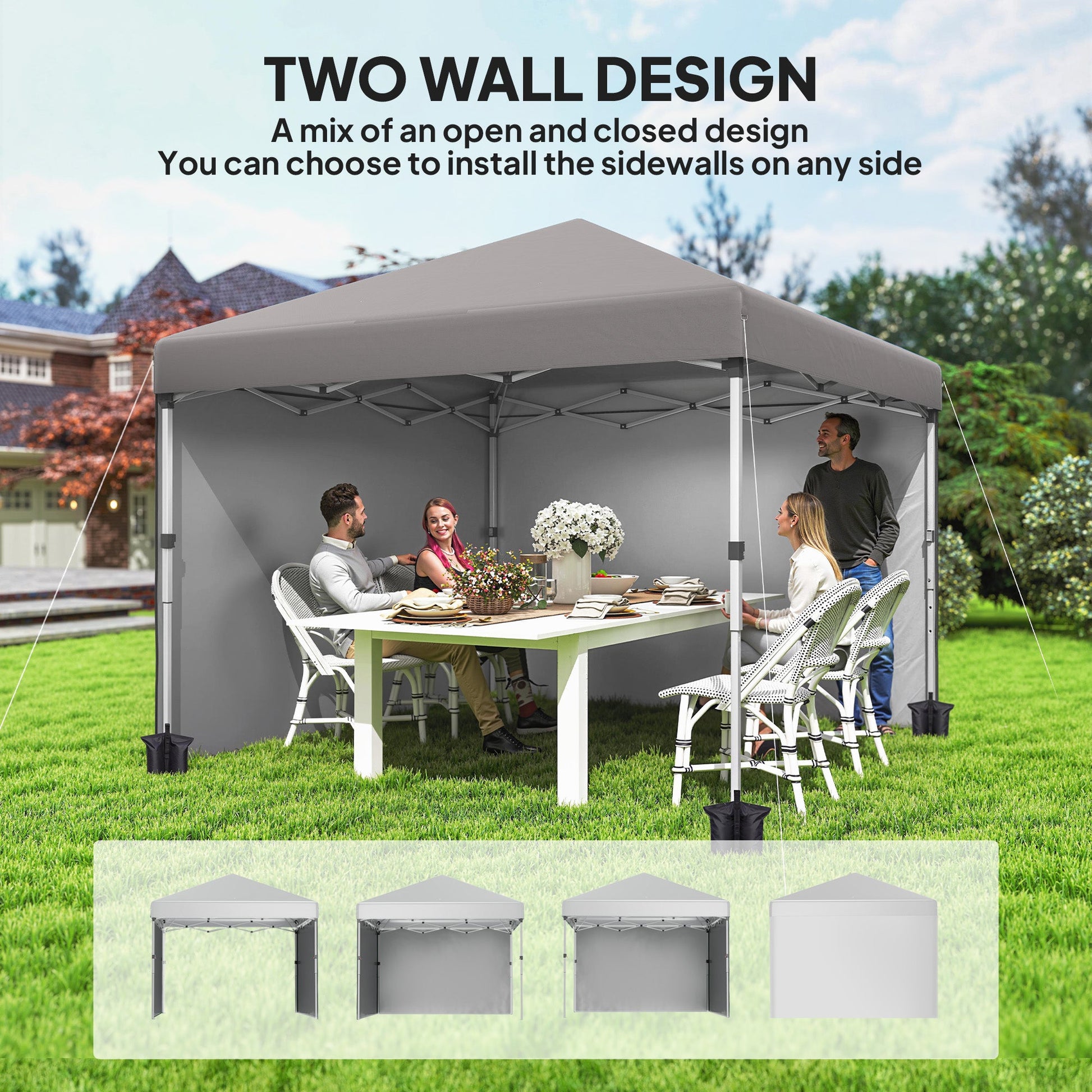 10' x 10' Pop Up Canopy Tent with Removable Sidewalls, Instant Shelter with Portable Roller Bag, 4 Sand Bags, Adjustable Height for Outdoor, Garden, Patio, Light Grey