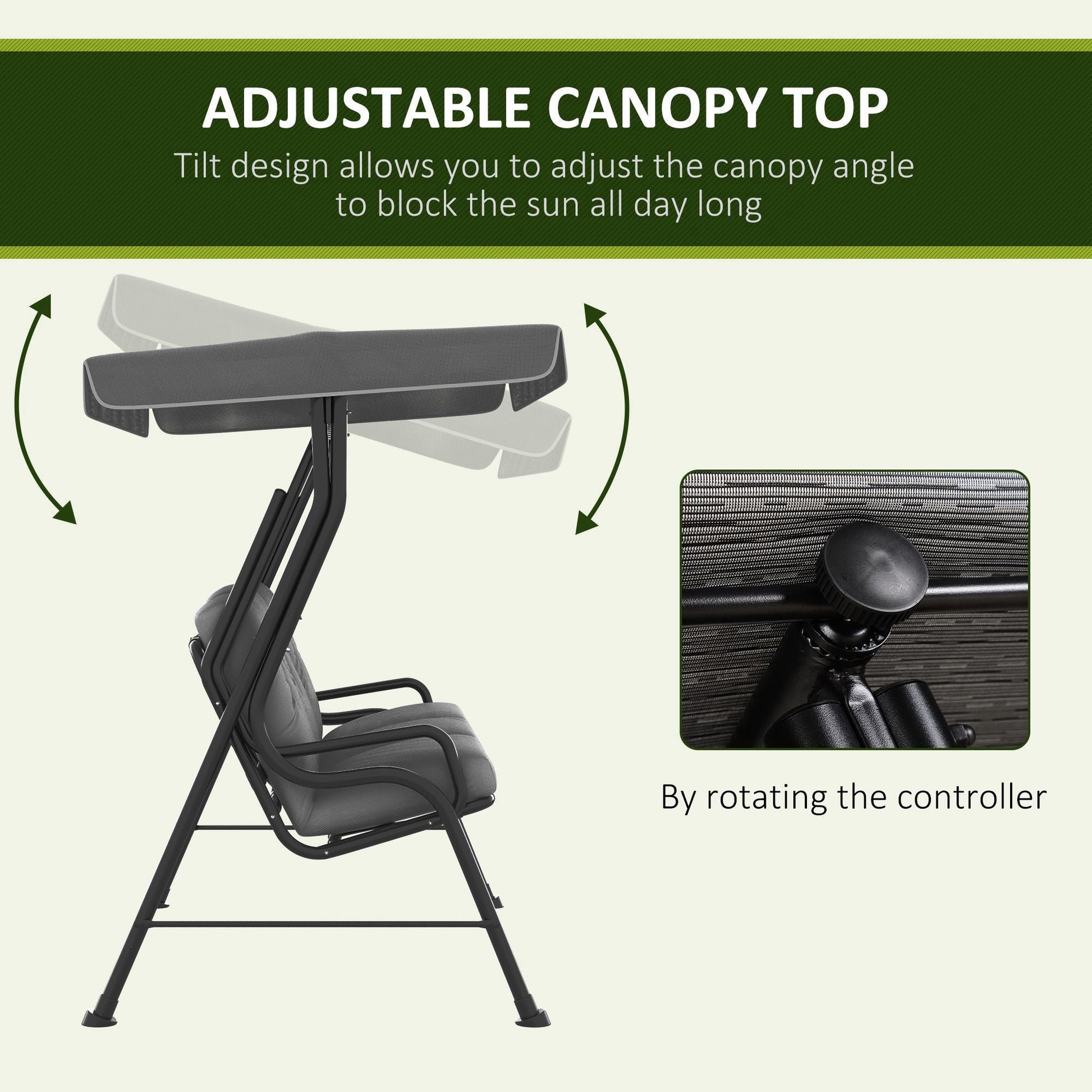 3-Person Porch Swing Chair, Patio Swing Bench with Adjustable Canopy, Removable Thicken Cushion and Weather Resistant Steel Frame for Outdoor, Garden, Poolside Light Grey