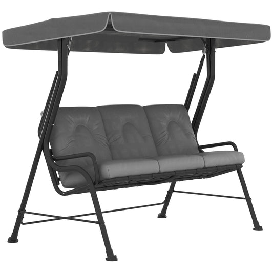 3-Person Porch Swing Chair, Patio Swing Bench with Adjustable Canopy, Removable Thicken Cushion and Weather Resistant Steel Frame for Outdoor, Garden, Poolside Light Grey