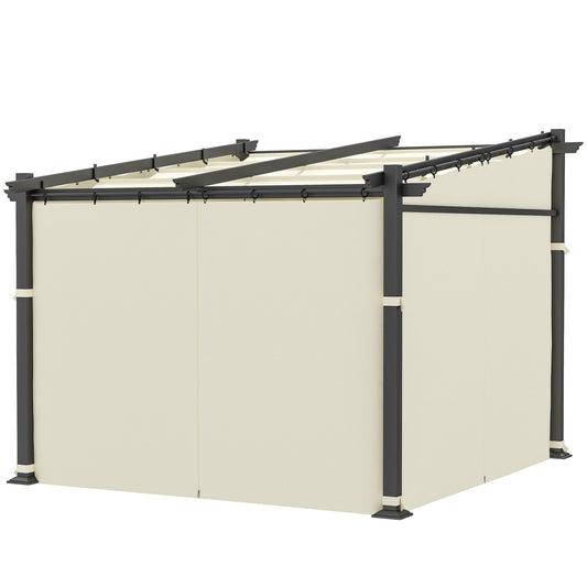 10' x 10' Metal Pergola with Sliding Roof Canopy, Retractable Pergola Canopy for Outdoor, Patio, Beige
