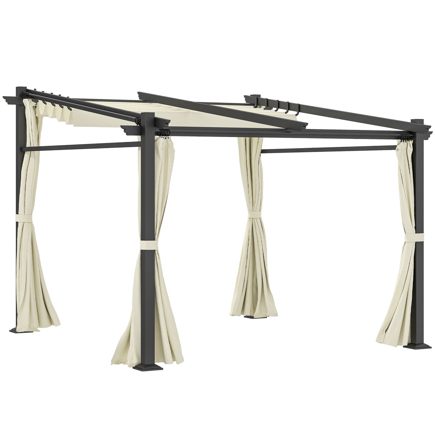 10' x 10' Metal Pergola with Sliding Roof Canopy, Retractable Pergola Canopy for Outdoor, Patio, Beige