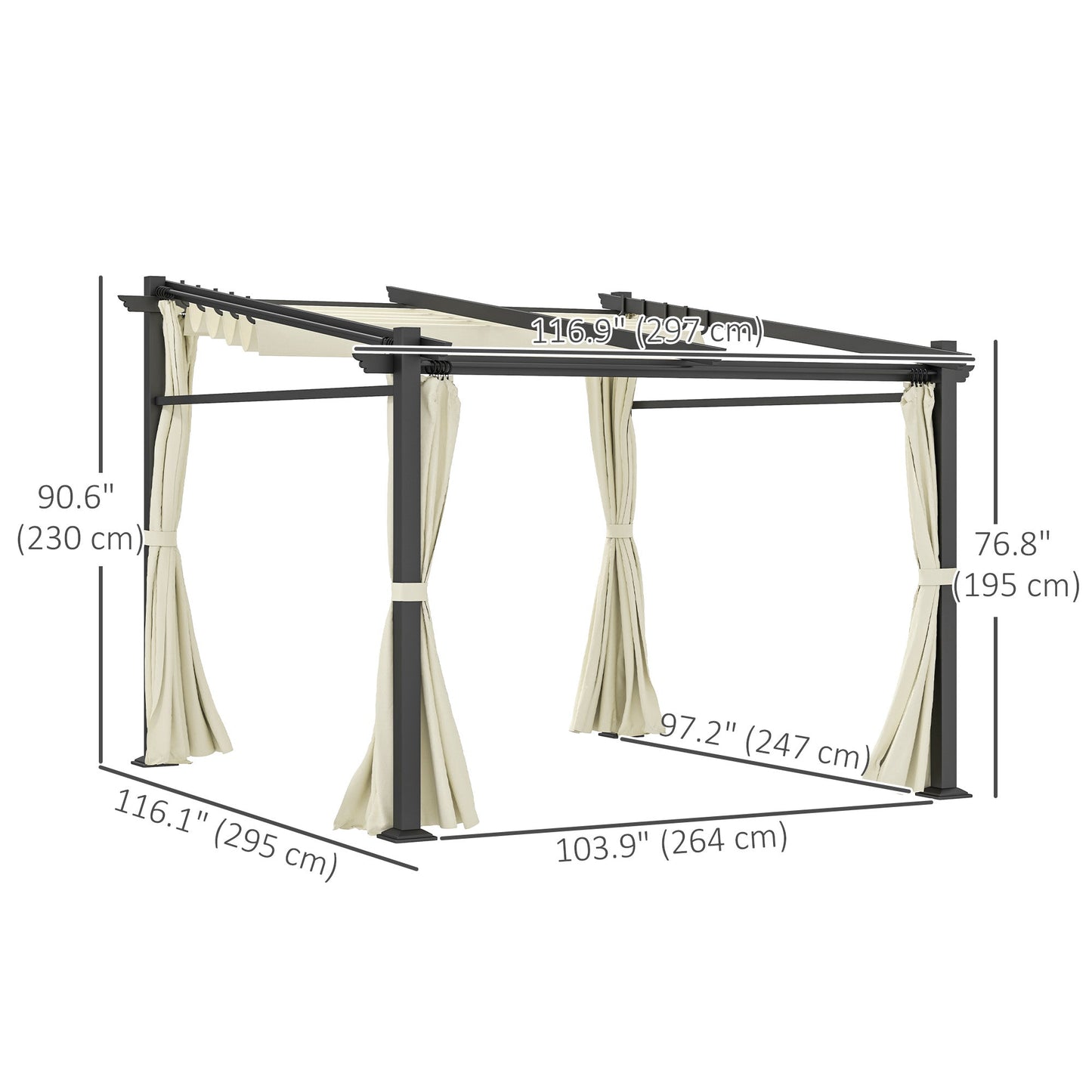 10' x 10' Metal Pergola with Sliding Roof Canopy, Retractable Pergola Canopy for Outdoor, Patio, Beige
