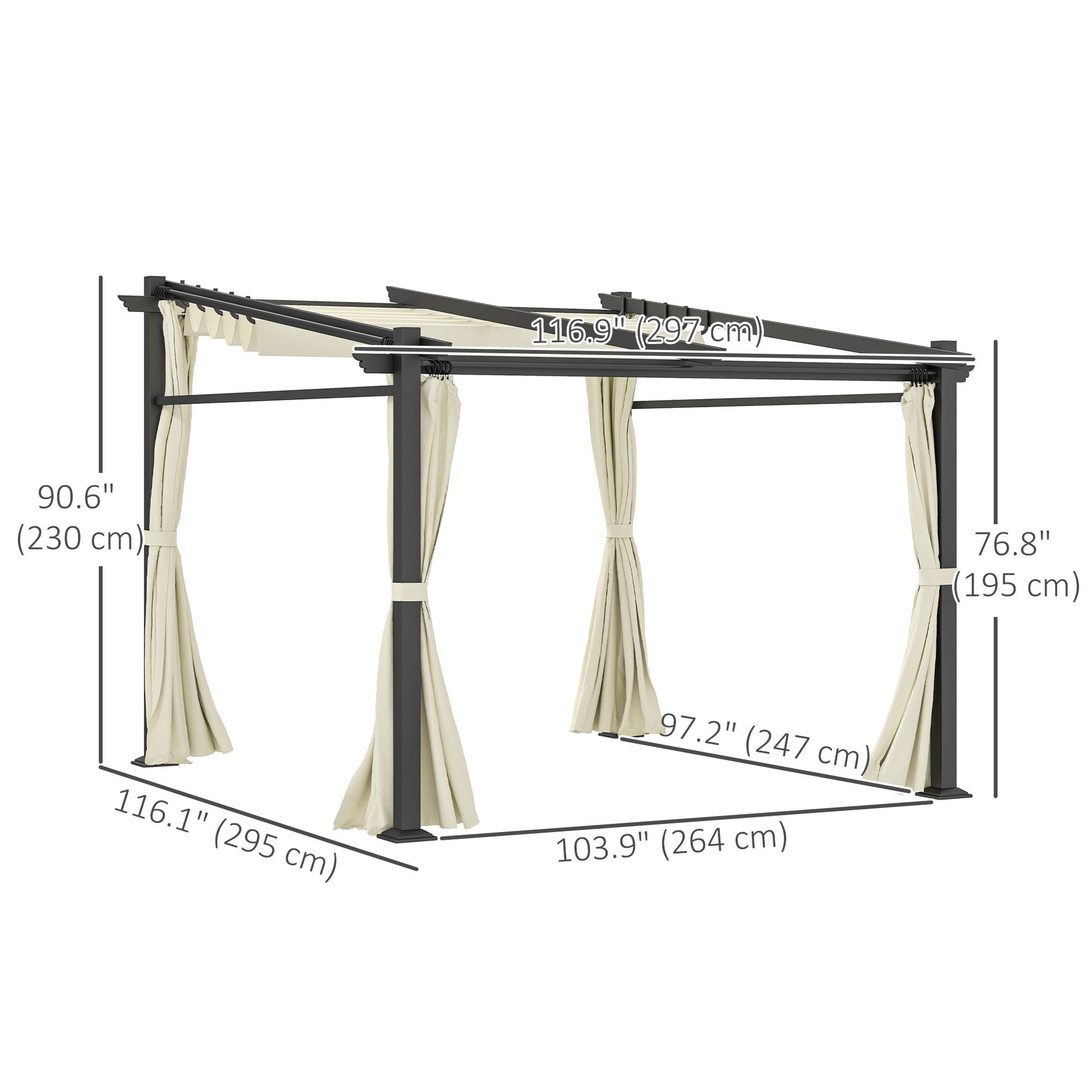 10' x 10' Metal Pergola with Sliding Roof Canopy, Retractable Pergola Canopy for Outdoor, Patio, Beige
