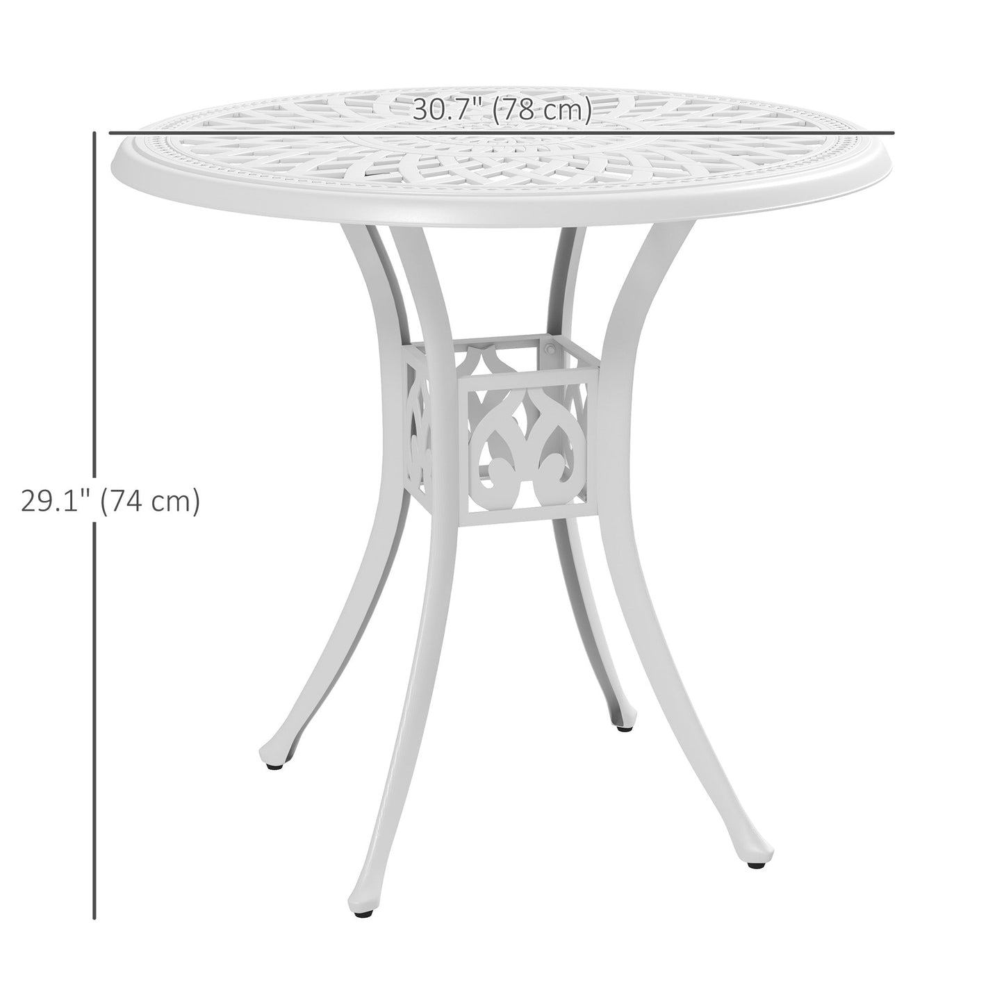 30-inch Round Patio Dining Table with Umbrella Hole Cast Aluminium Outdoor Bistro Table Only, White