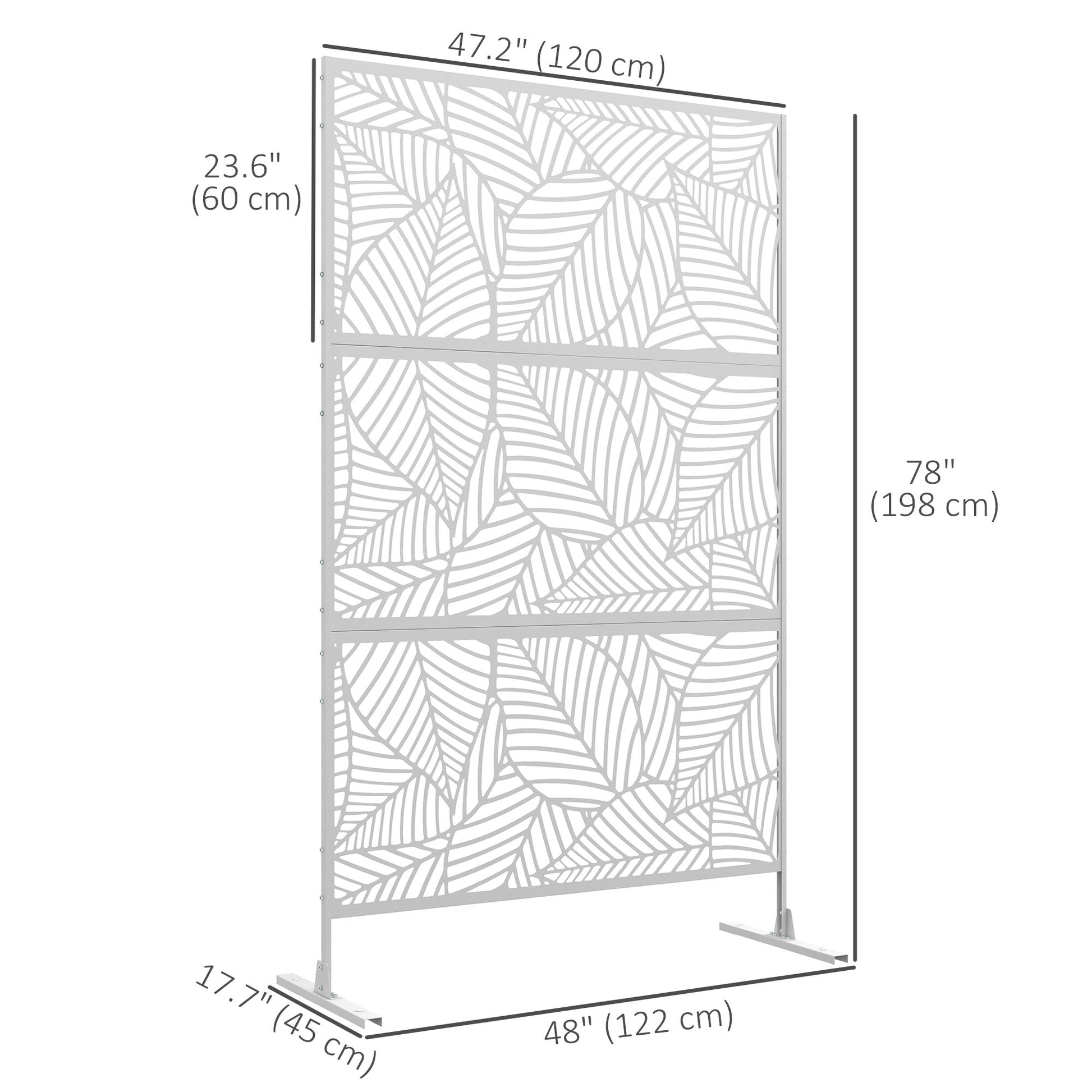 Metal Outdoor Privacy Screen, Decorative Outdoor Divider with Stand and Expansion Screws, Freestanding Privacy Panel for Garden, Backyard, Deck, Large Leaf Style, White