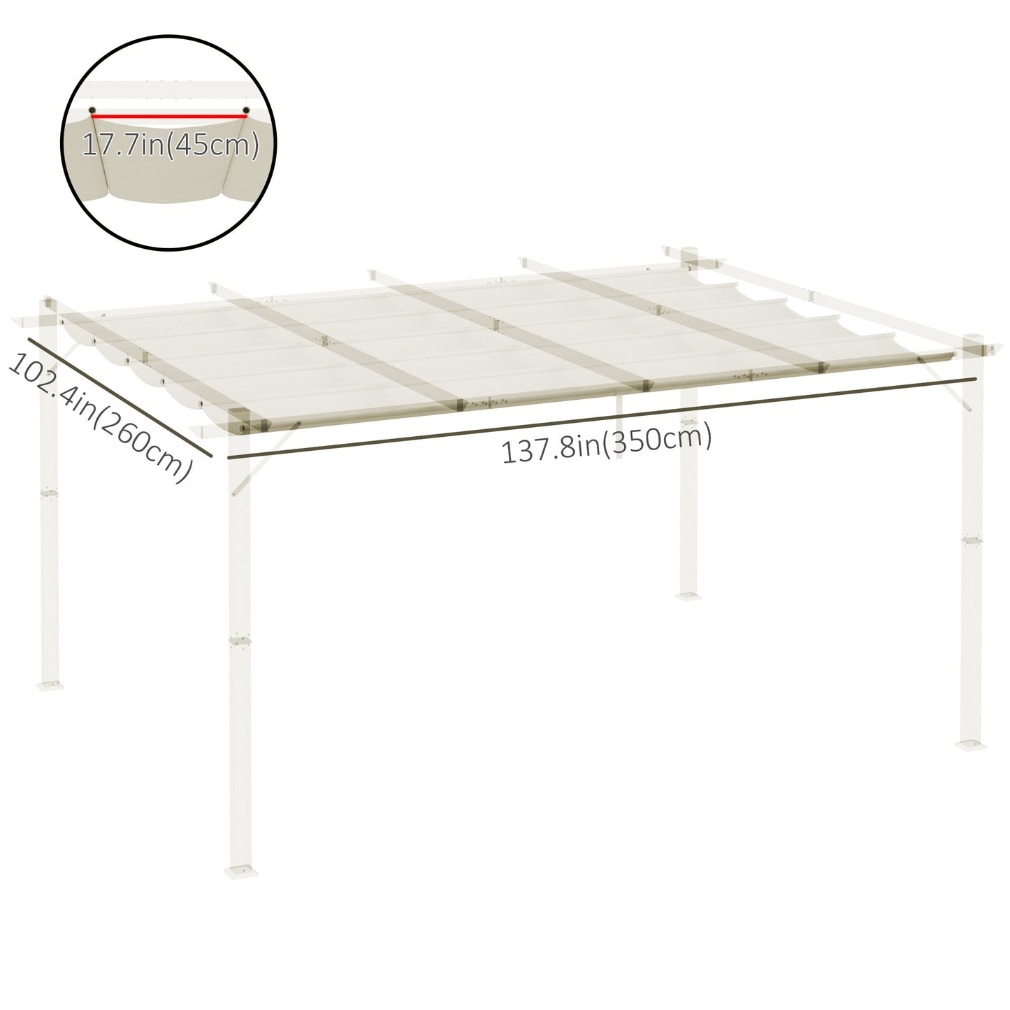 Retractable Replacement Pergola Canopy for 10' x 13' Pergola, Pergola Cover Replacement, Cream White