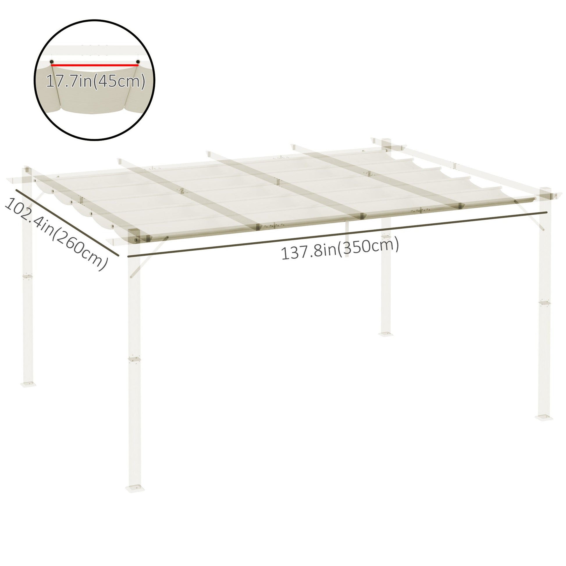 Retractable Replacement Pergola Canopy for 10' x 13' Pergola, Pergola Cover Replacement, Cream White