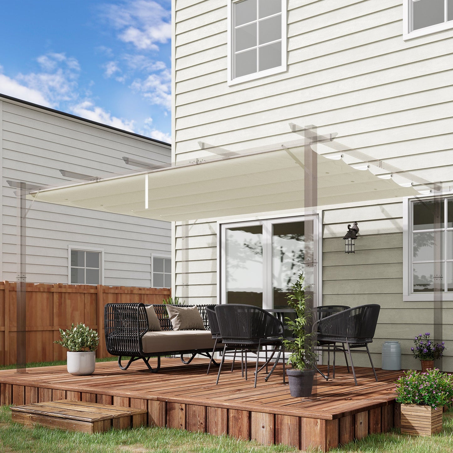 Retractable Replacement Pergola Canopy for 10' x 13' Pergola, Pergola Cover Replacement, Cream White