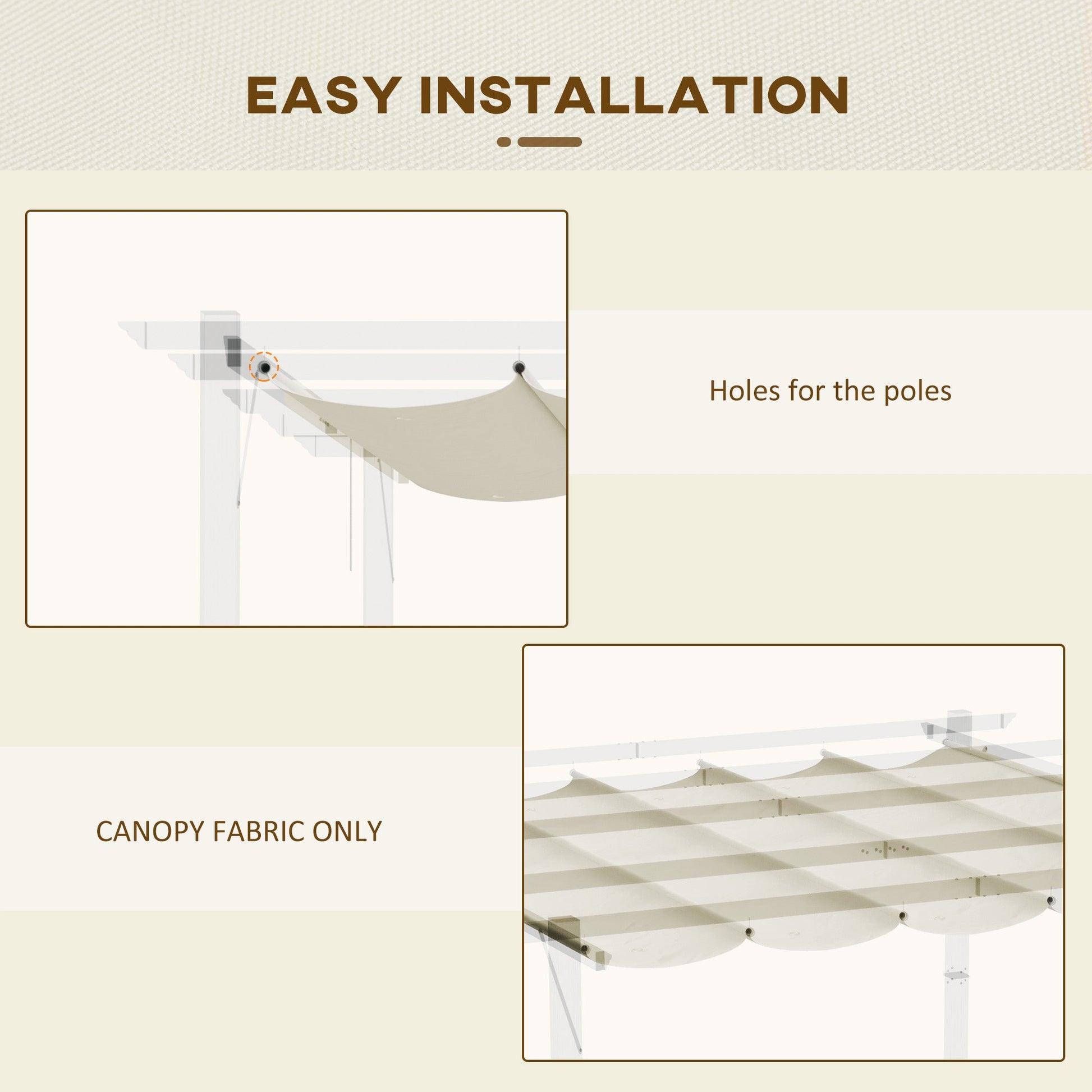Retractable Replacement Pergola Canopy for 10' x 13' Pergola, Pergola Cover Replacement, Cream White