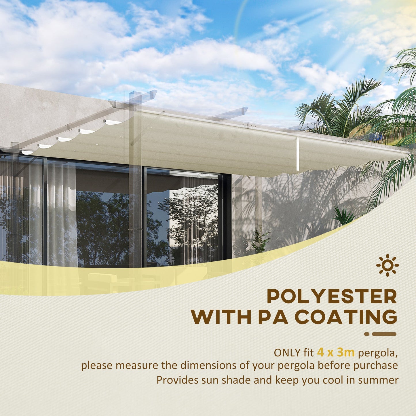 Retractable Replacement Pergola Canopy for 10' x 13' Pergola, Pergola Cover Replacement, Cream White