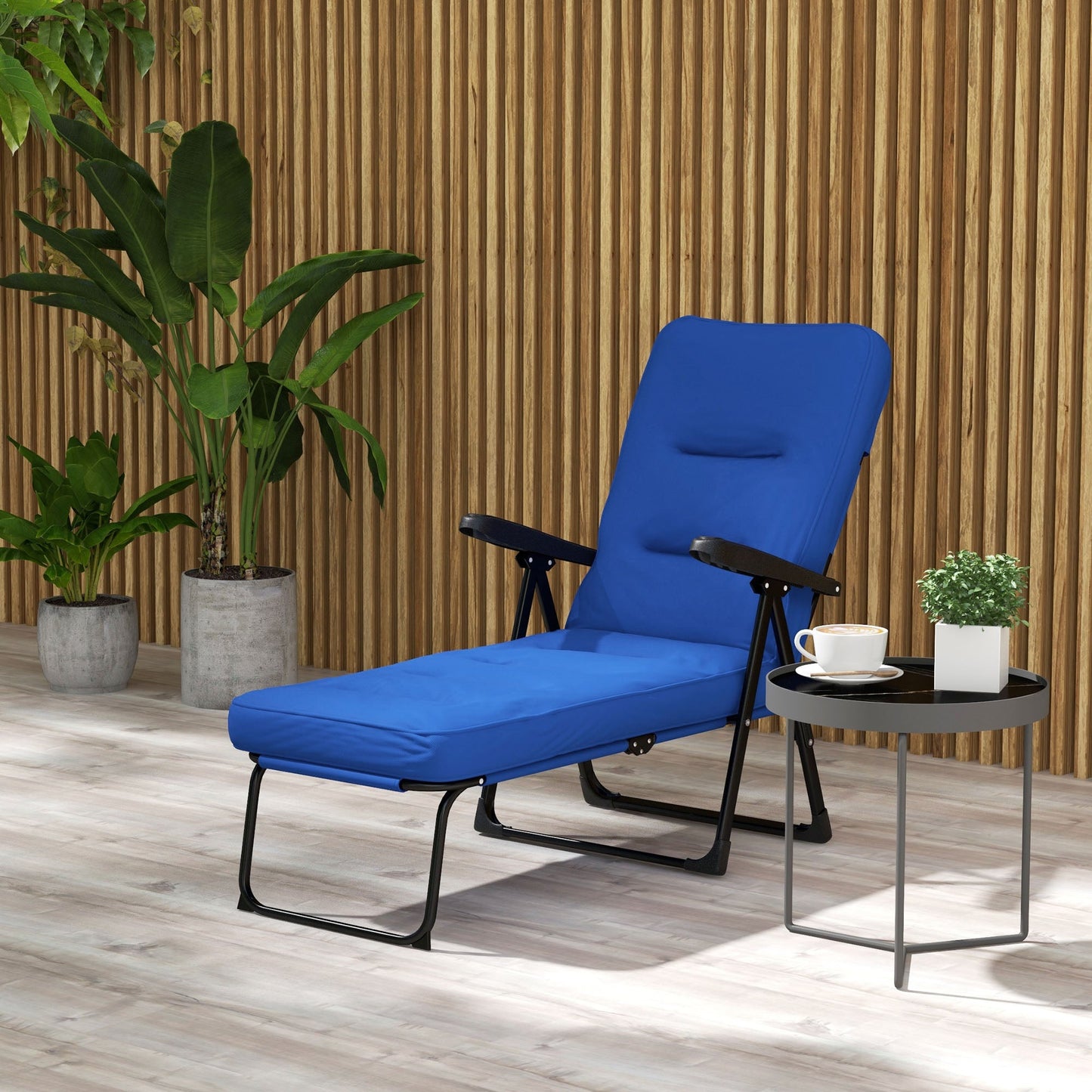 Outdoor Lounge Chair with Padded Cushion, Folding Reclining Patio Garden Chair with Recline Back, Footrest, for Poolside, Patio, Blue