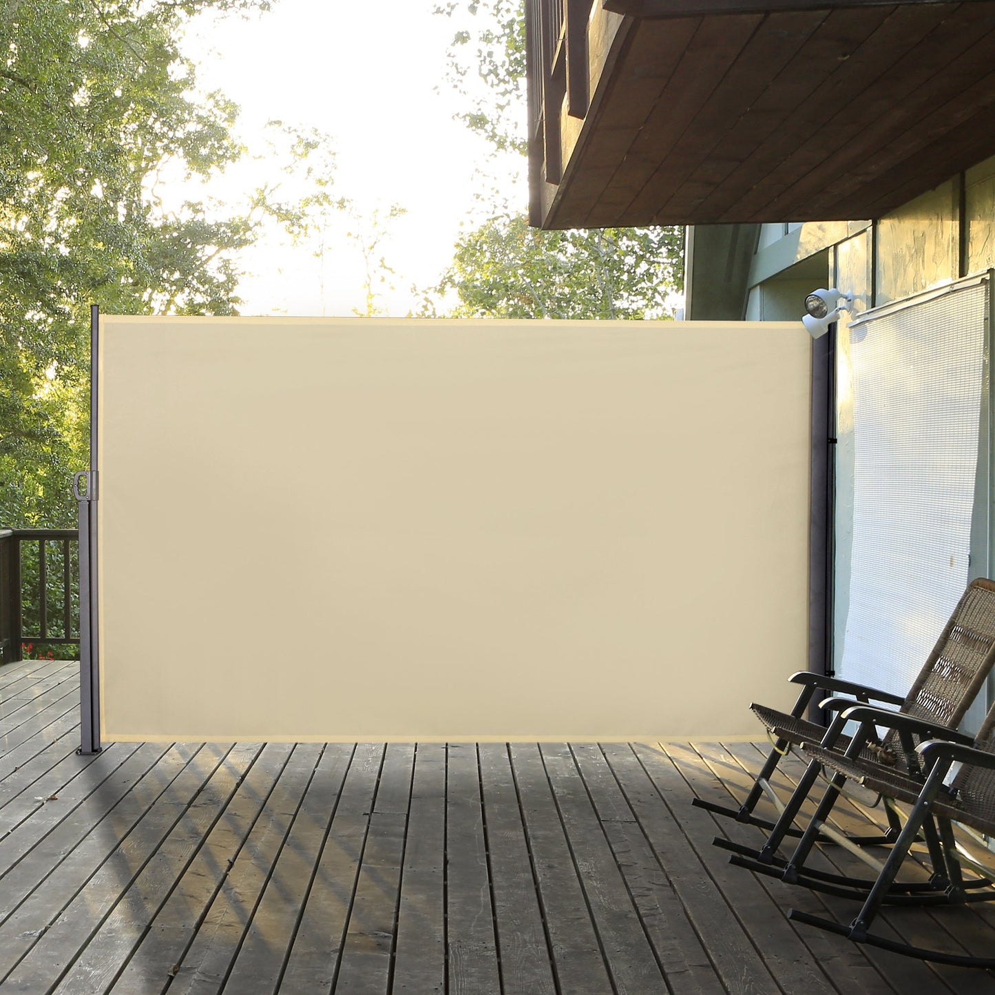 118" x 71" Retractable Side Awning Patio Outdoor Folding Privacy Screen with Resistance to UV Rays & Wind, Cream White