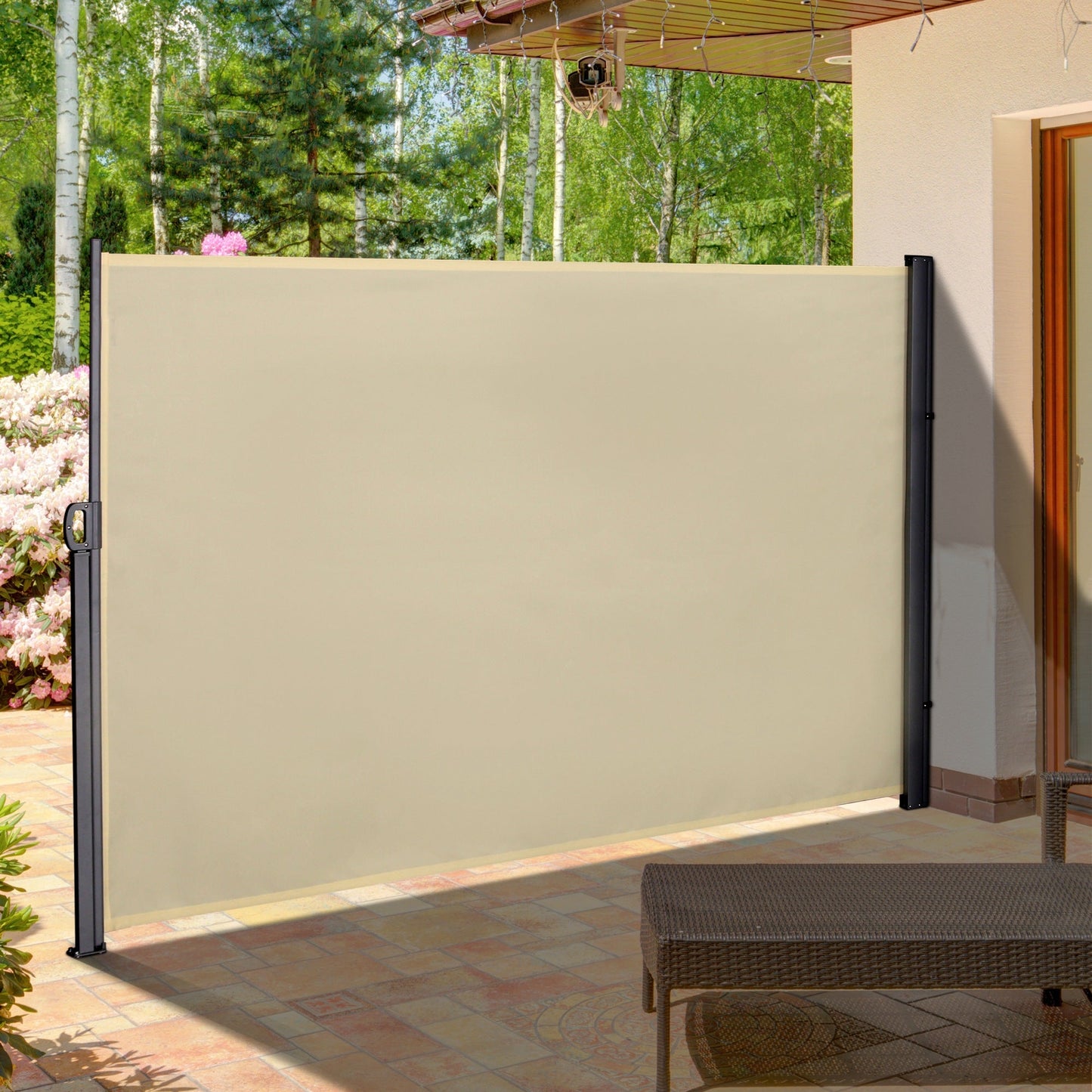 118" x 71" Retractable Side Awning Patio Outdoor Folding Privacy Screen with Resistance to UV Rays & Wind, Cream White