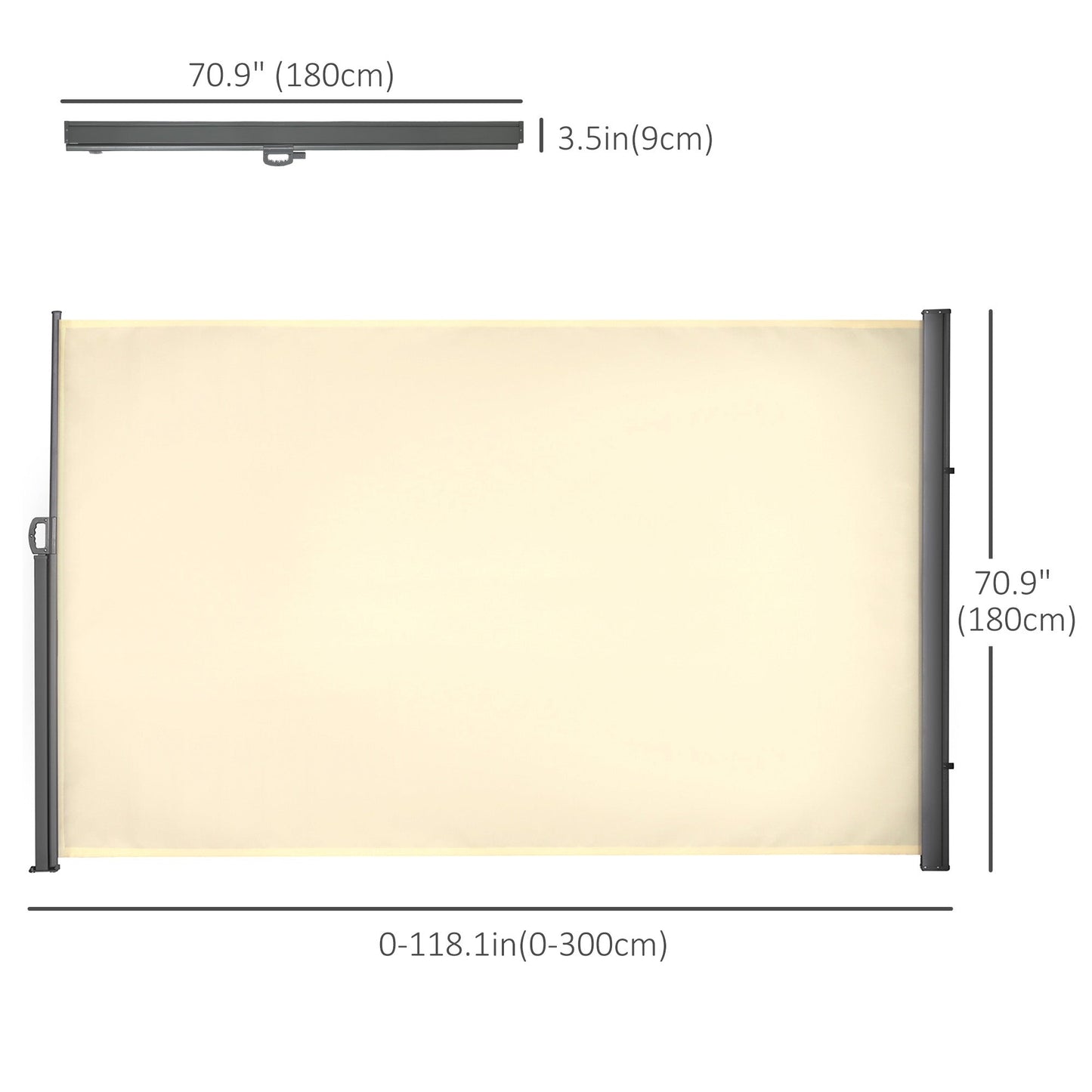118" x 71" Retractable Side Awning Patio Outdoor Folding Privacy Screen with Resistance to UV Rays & Wind, Cream White