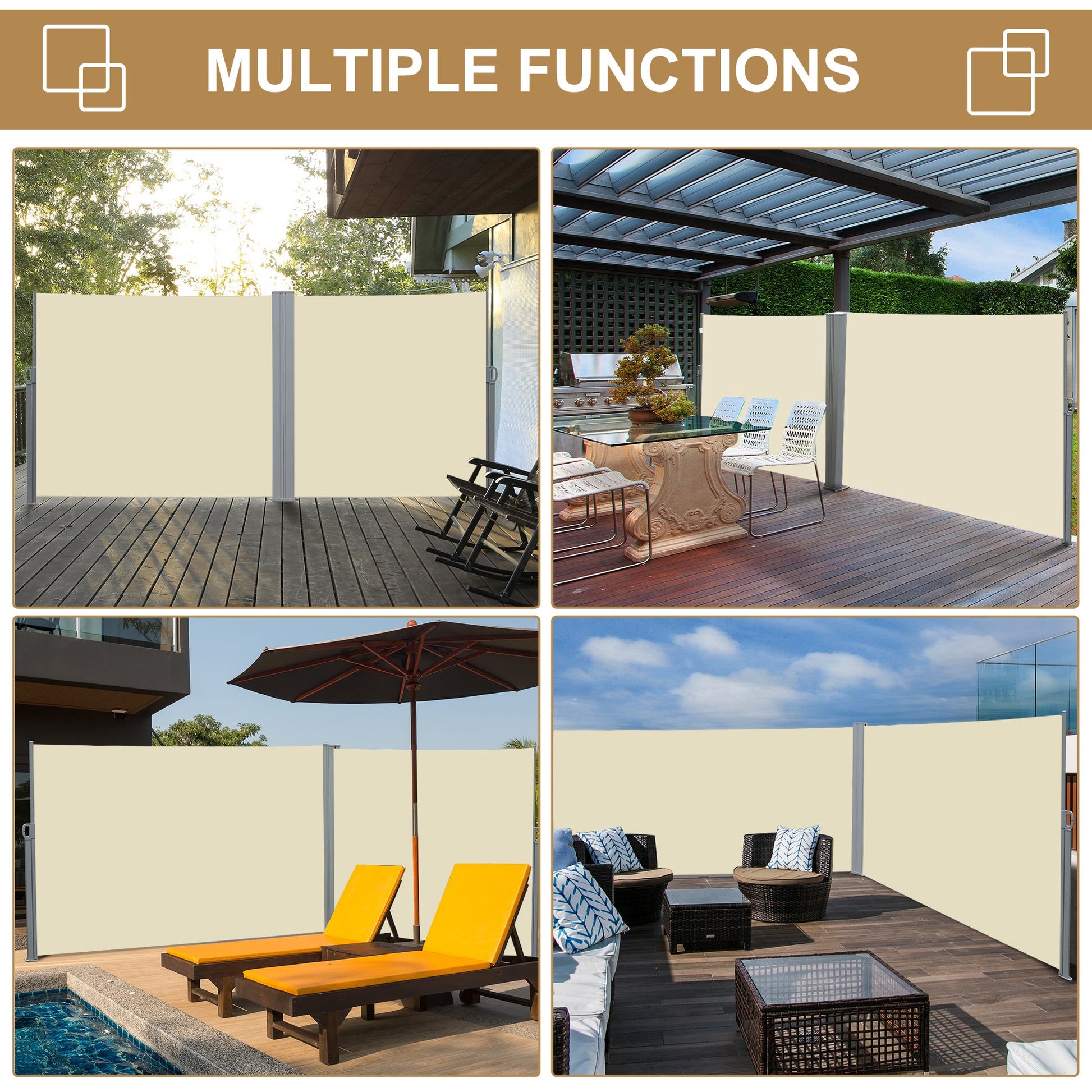118" x 71" Retractable Side Awning Patio Outdoor Folding Privacy Screen with Resistance to UV Rays & Wind, Cream White
