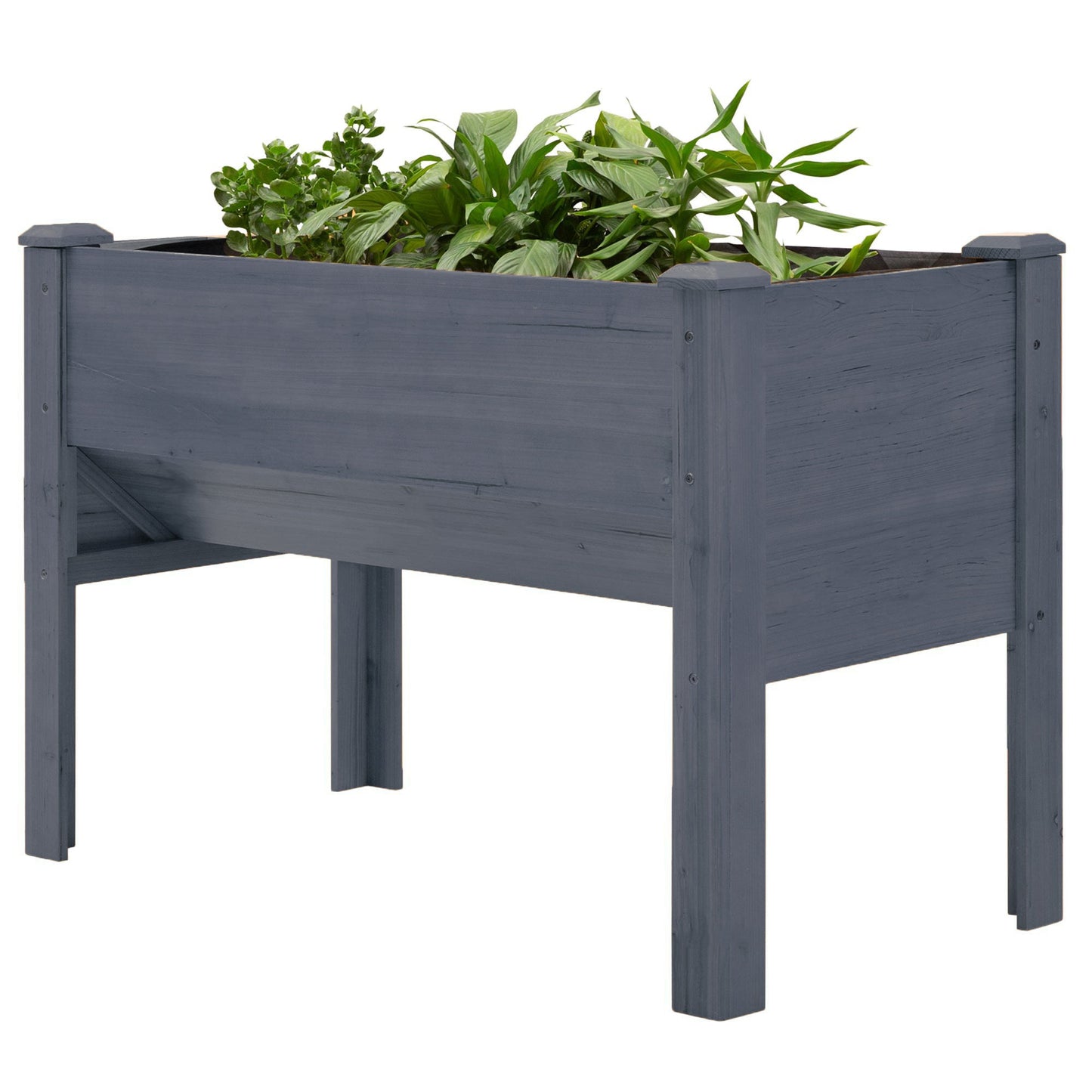 Raised Garden Bed with Hooks, 660lb Capacity Wood Elevated Planter Box with Water Draining and Liner, Funnel Design for Vegetable, Herbs, Flower, 48" x 24" x 32", Grey