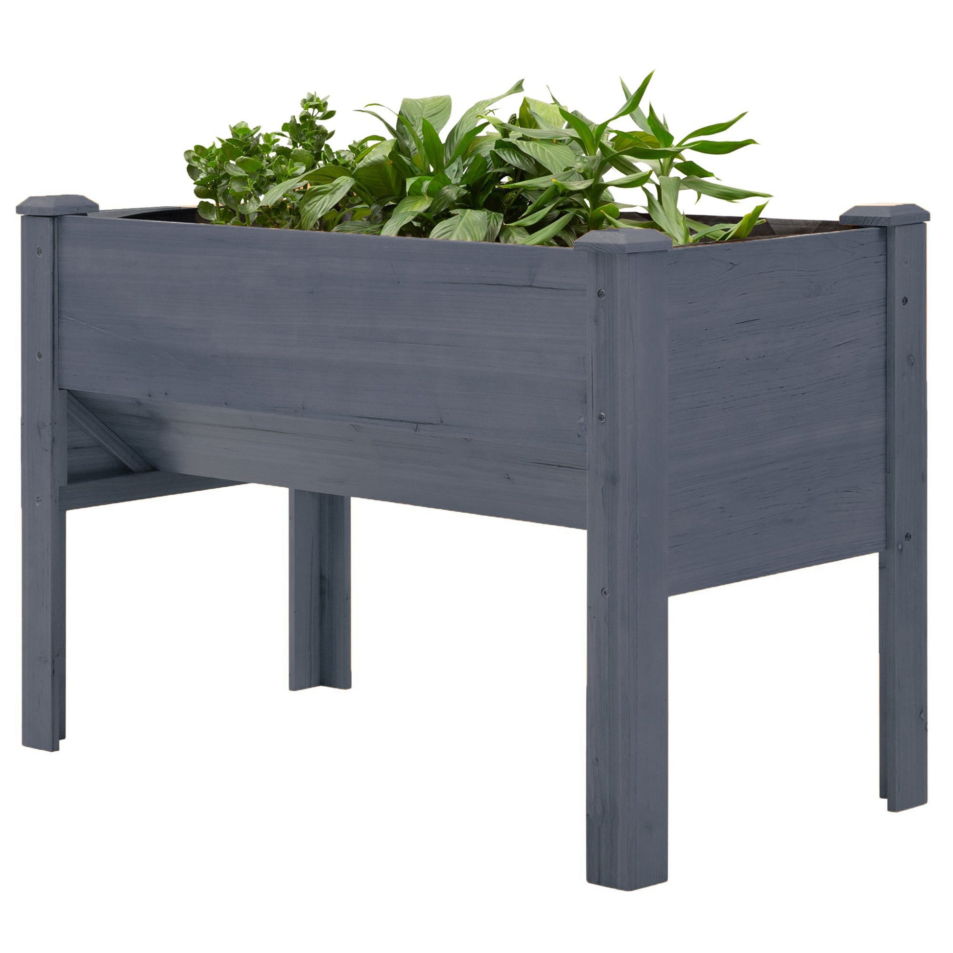 Raised Garden Bed with Hooks, 660lb Capacity Wood Elevated Planter Box with Water Draining and Liner, Funnel Design for Vegetable, Herbs, Flower, 48" x 24" x 32", Grey