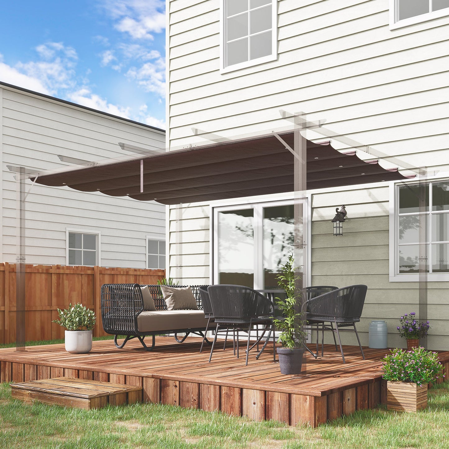Retractable Replacement Pergola Canopy for 10' x 13' Pergola, Pergola Cover Replacement, Coffee
