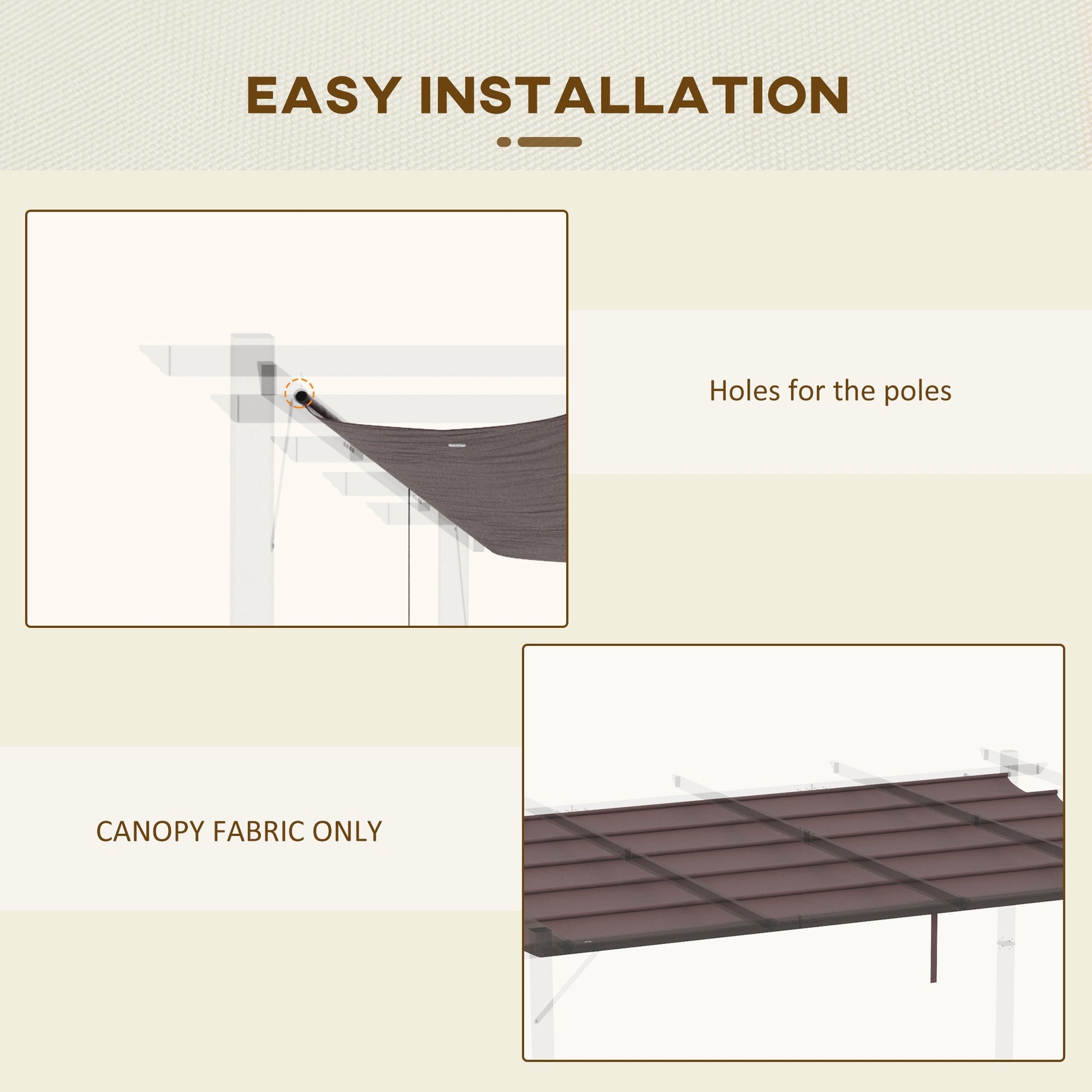Retractable Replacement Pergola Canopy for 10' x 13' Pergola, Pergola Cover Replacement, Coffee