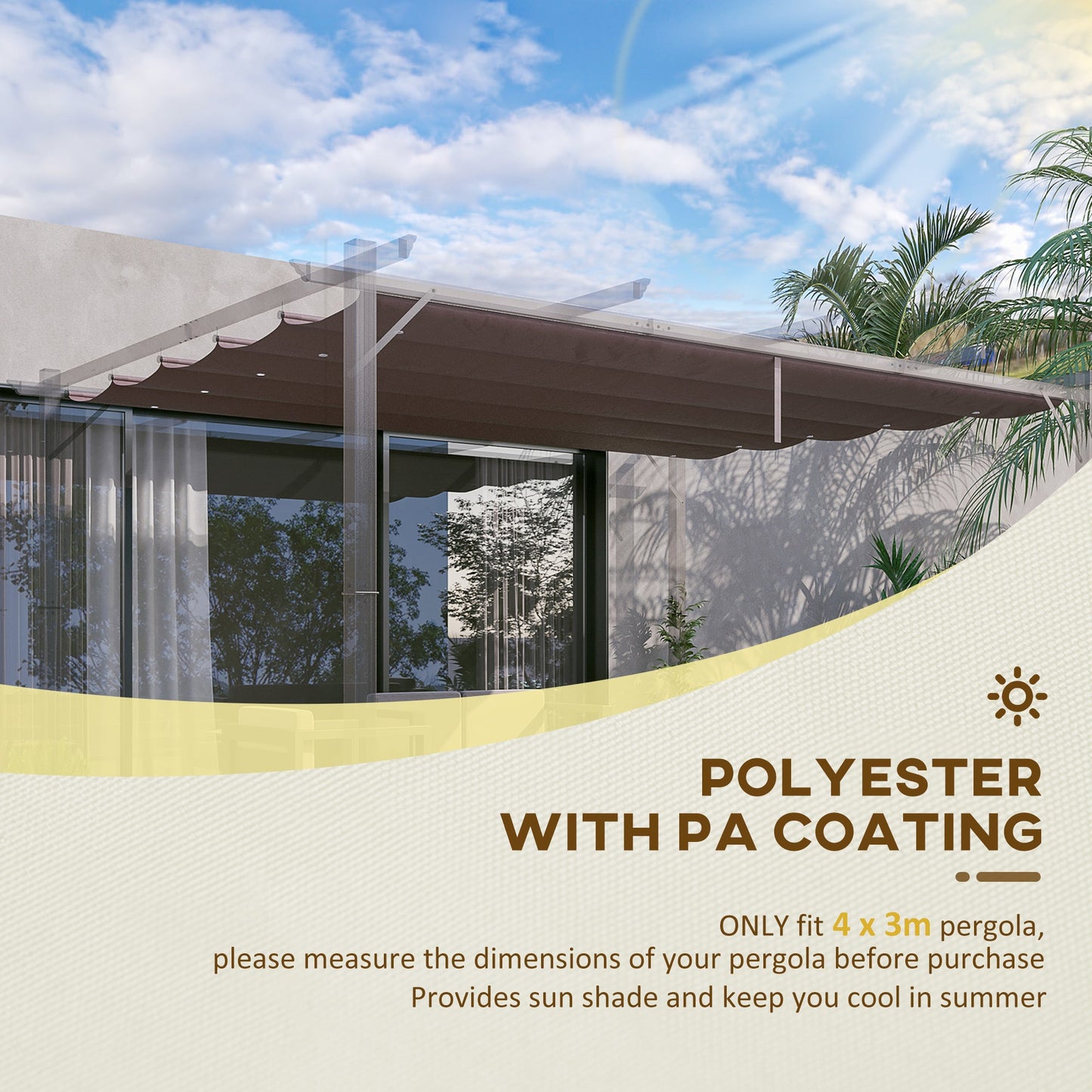 Retractable Replacement Pergola Canopy for 10' x 13' Pergola, Pergola Cover Replacement, Coffee